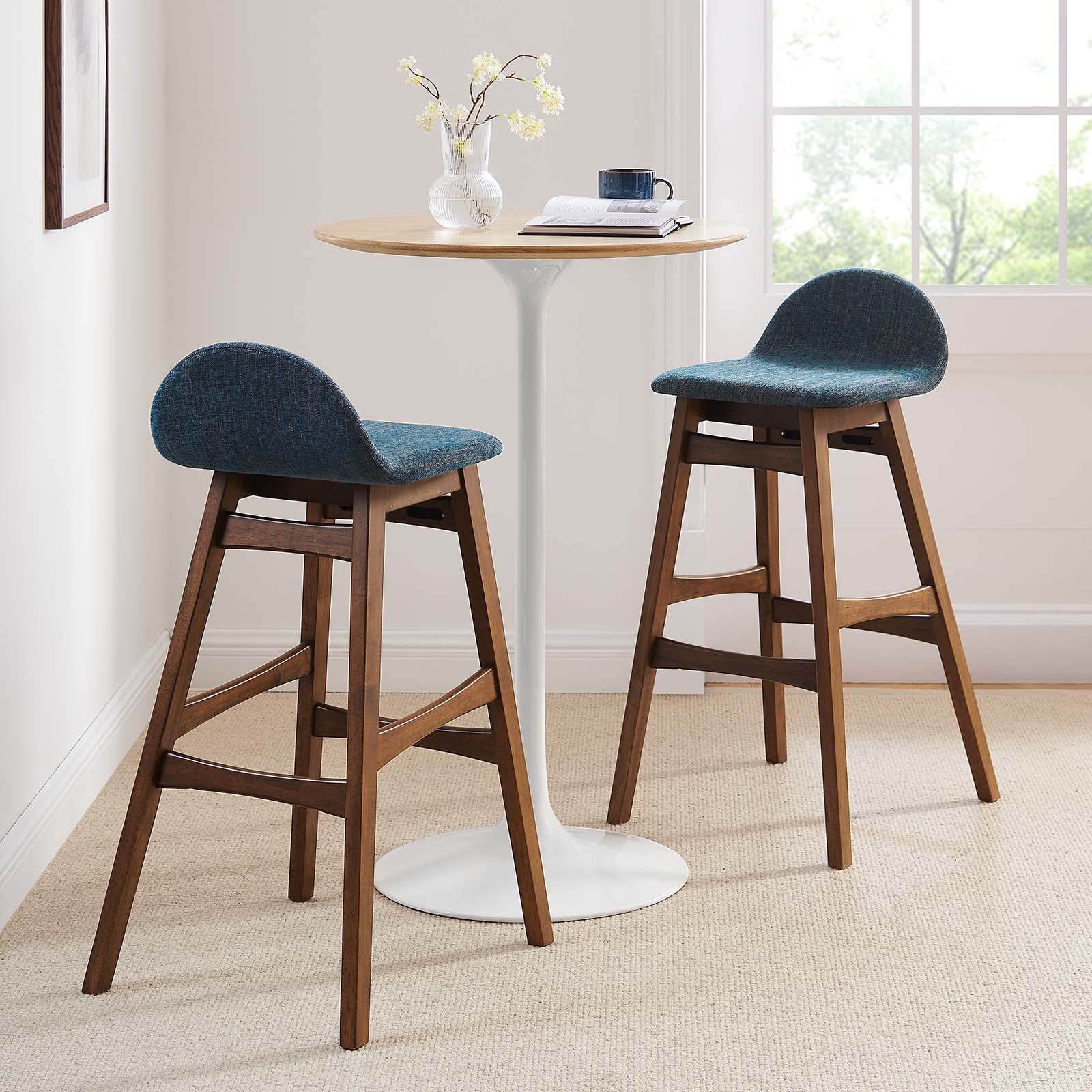 Juno Heathered Fabric Wood Bar Stool - Set of 2 By HouseBean