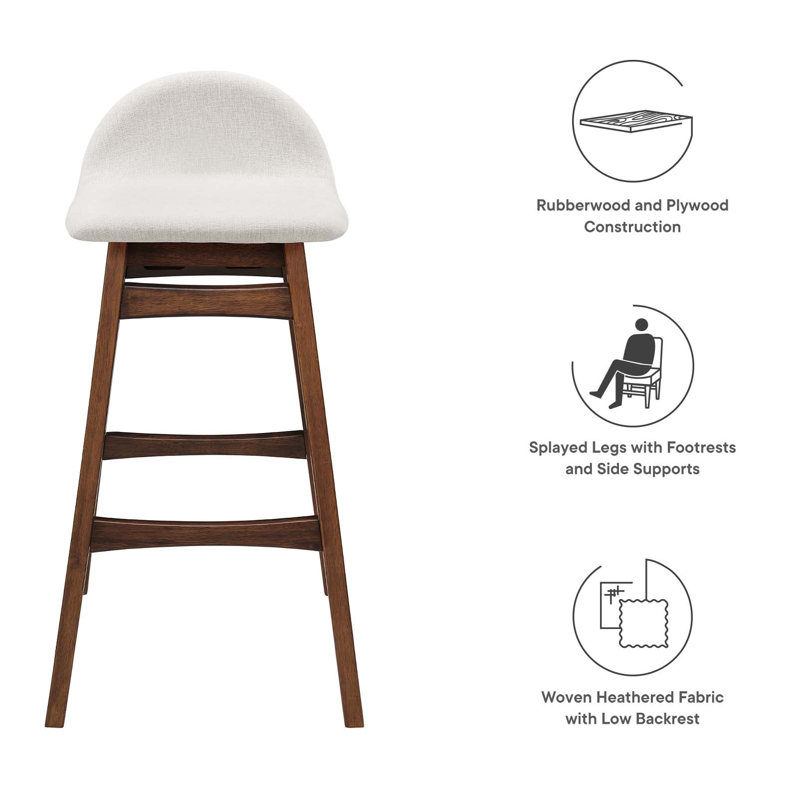 Juno Heathered Fabric Wood Bar Stool - Set of 2 By HouseBean