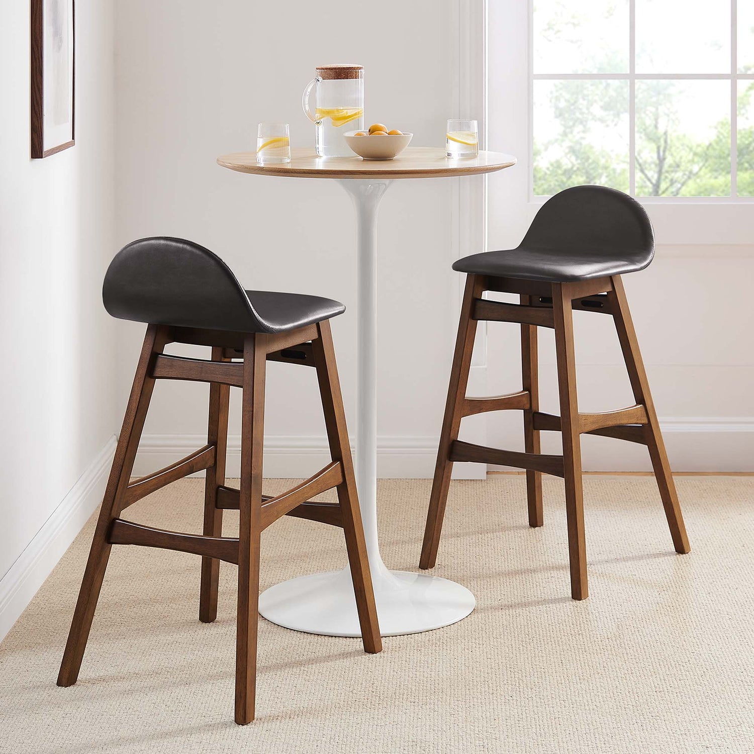 Juno Vegan Leather Wood Bar Stool - Set of 2 by Modway