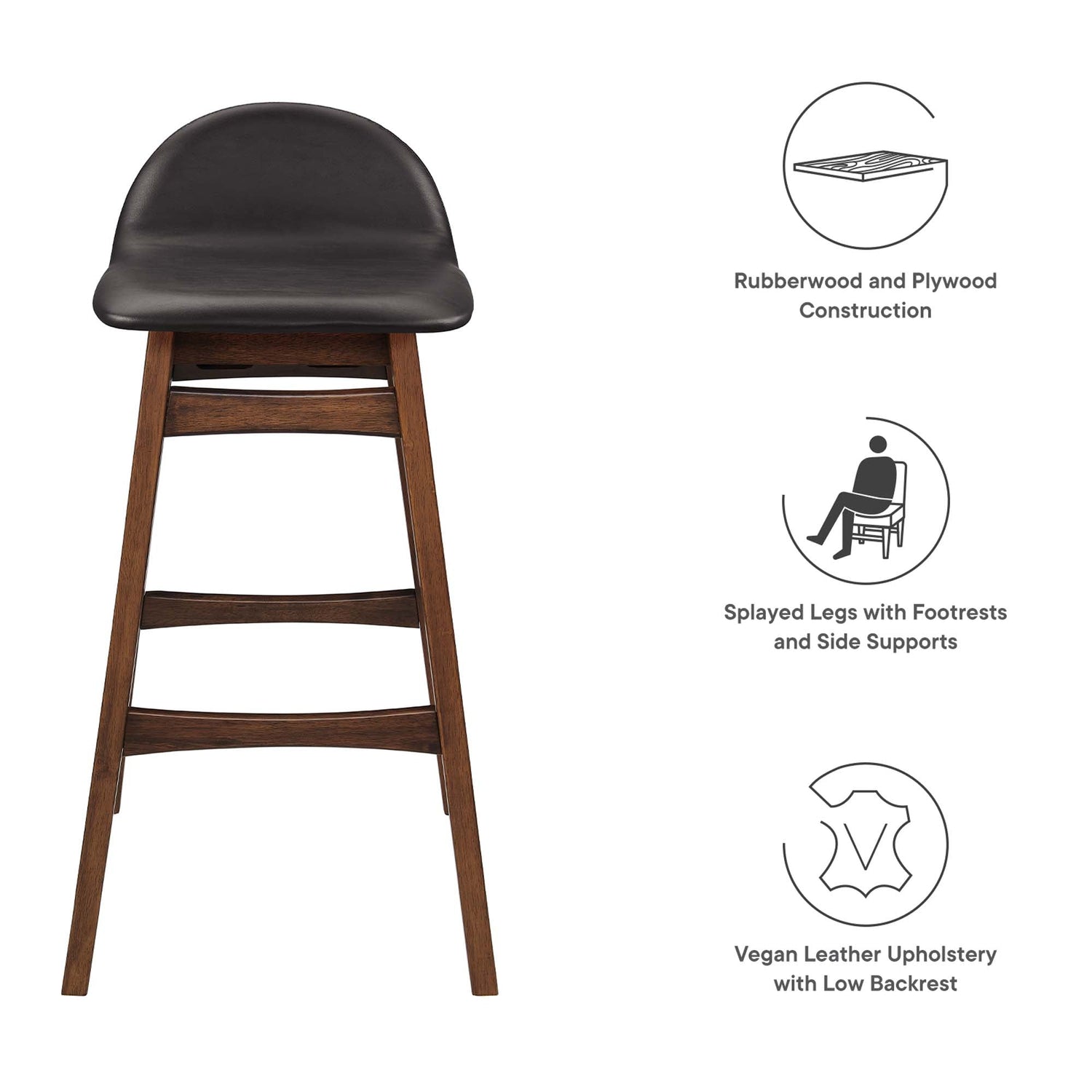 Juno Vegan Leather Wood Bar Stool - Set of 2 by Modway