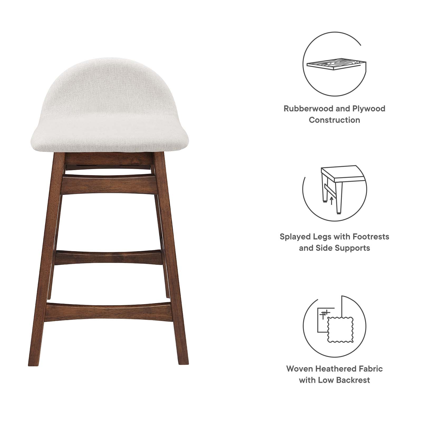 Juno Heathered Fabric Wood Counter Stool - Set of 2 By HouseBean