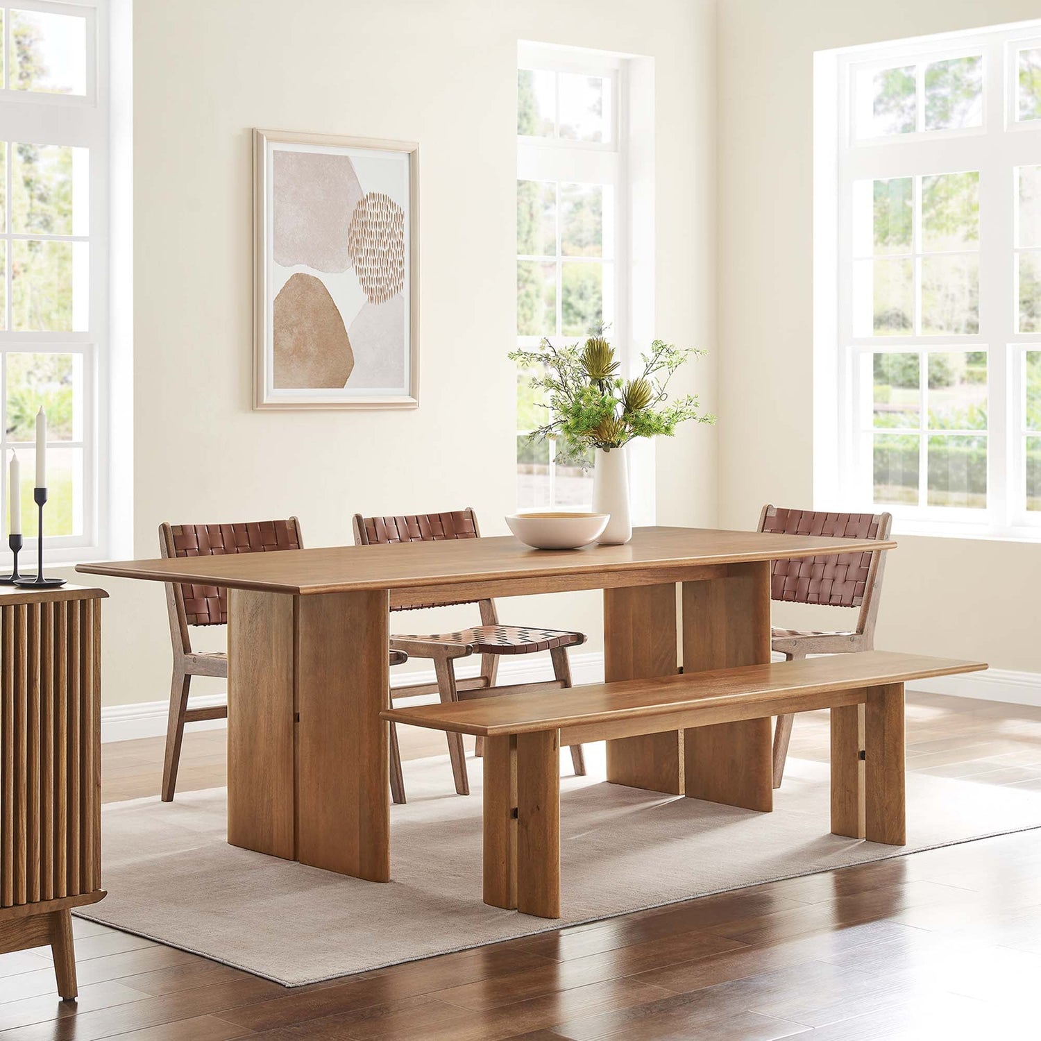 Amistad 86&quot; Wood Dining Table and Bench Set by Modway