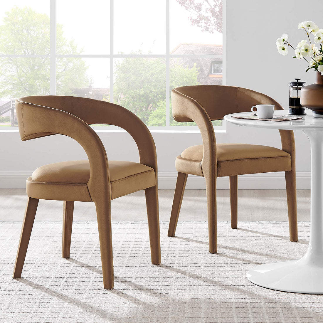 Pinnacle Performance Velvet Dining Chair Set of Two by Modway