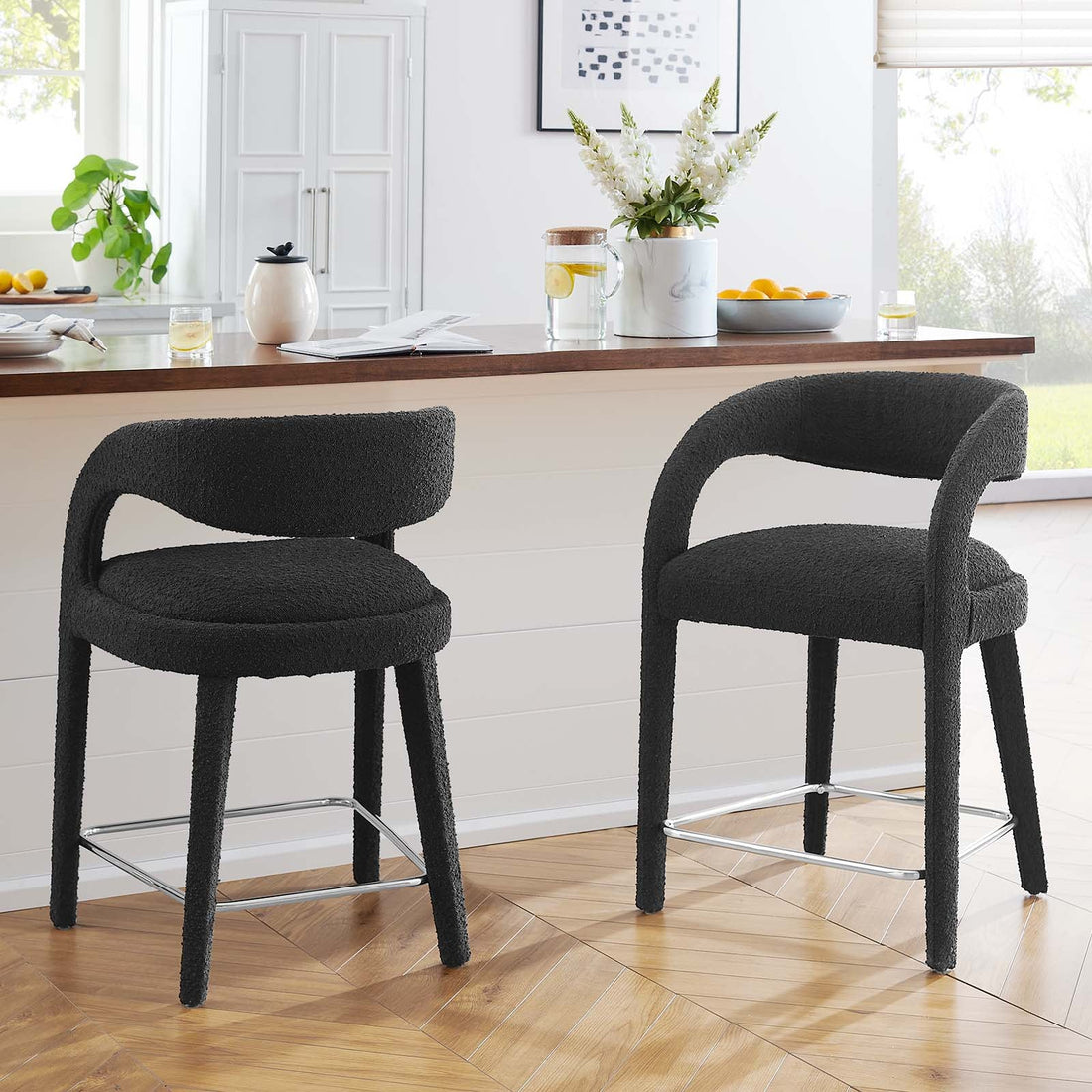 Pinnacle Boucle Upholstered Counter Stool Set of Two By HouseBean