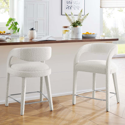 Pinnacle Boucle Upholstered Counter Stool Set of Two By HouseBean