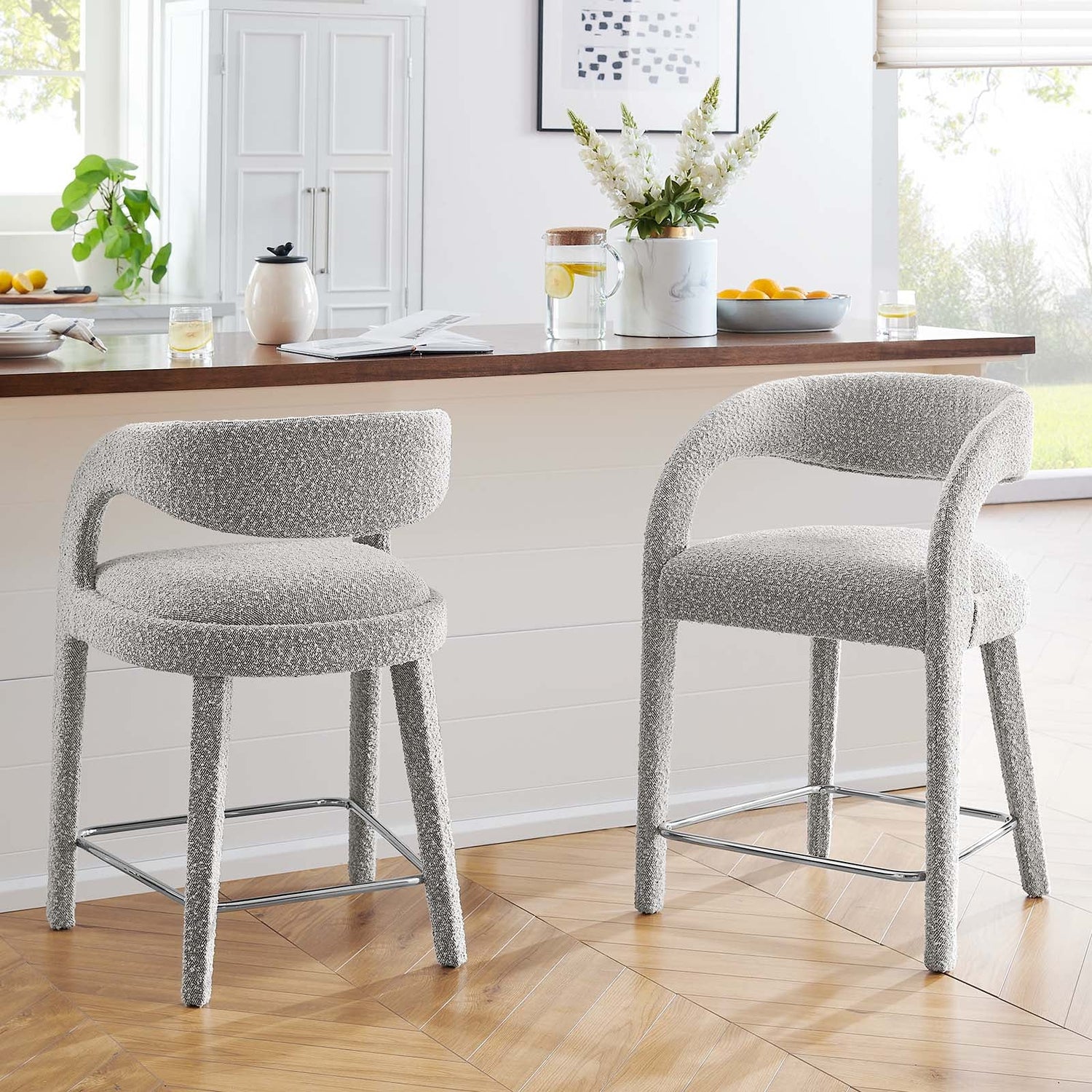 Pinnacle Boucle Upholstered Counter Stool Set of Two By HouseBean