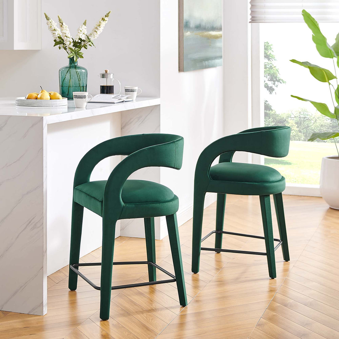 Pinnacle Performance Velvet Counter Stool Set of Two by Modway