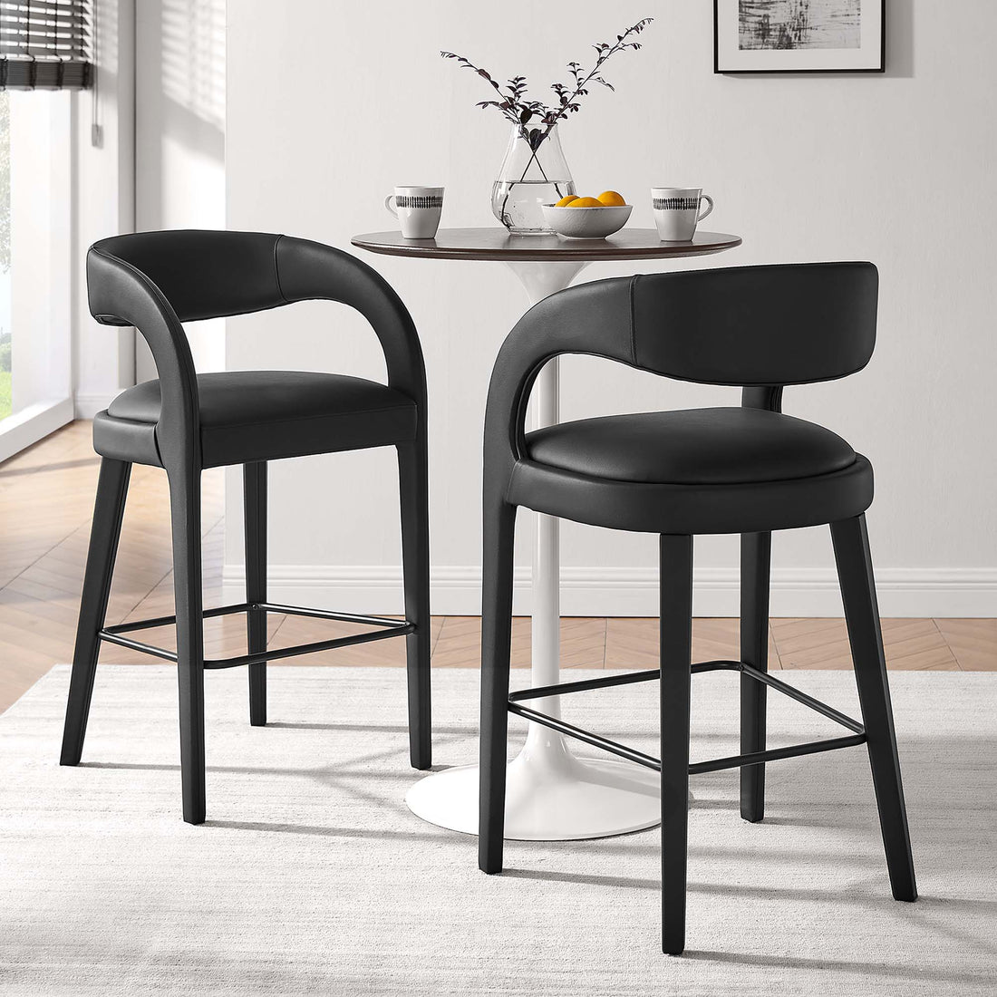 Pinnacle Vegan Leather Bar Stool Set of Two by Modway