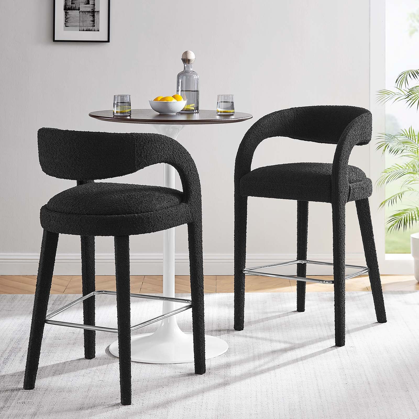 Pinnacle Boucle Upholstered Bar Stool Set of Two By HouseBean