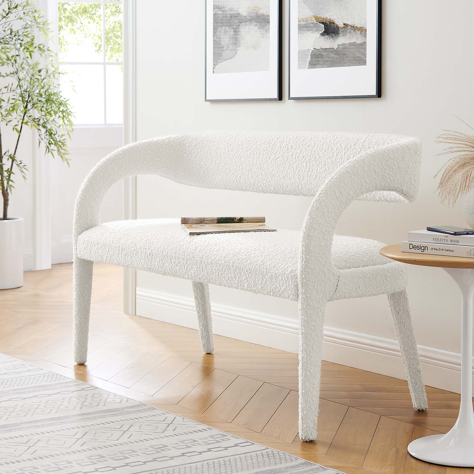 Pinnacle Boucle Fabric Accent Bench By HouseBean