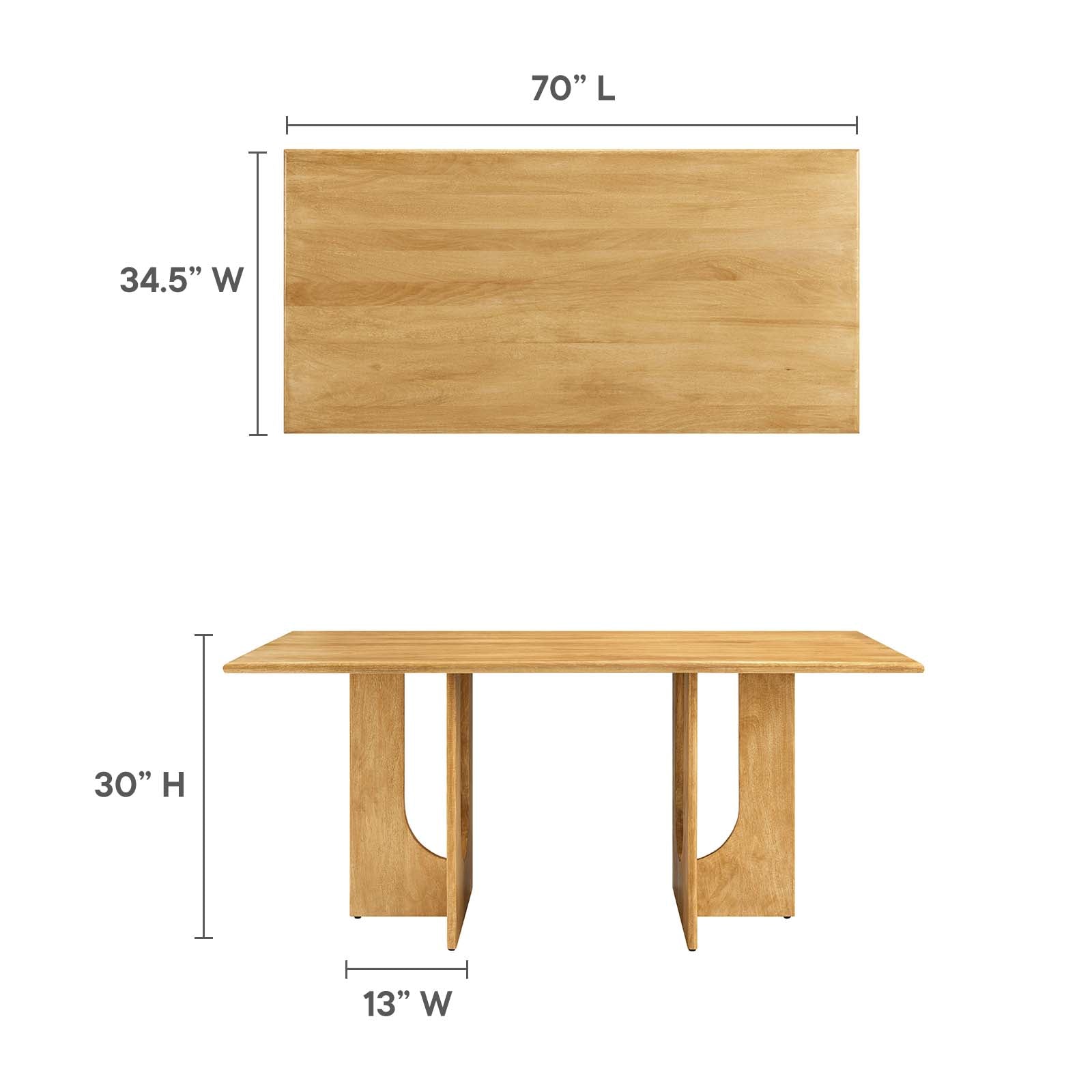 Rivian Rectangular 70&quot; Wood Dining Table By HouseBean