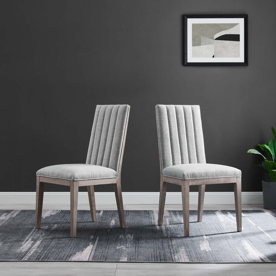 Maisonette French Vintage Tufted Fabric Dining Side Chairs Set of 2 by Modway