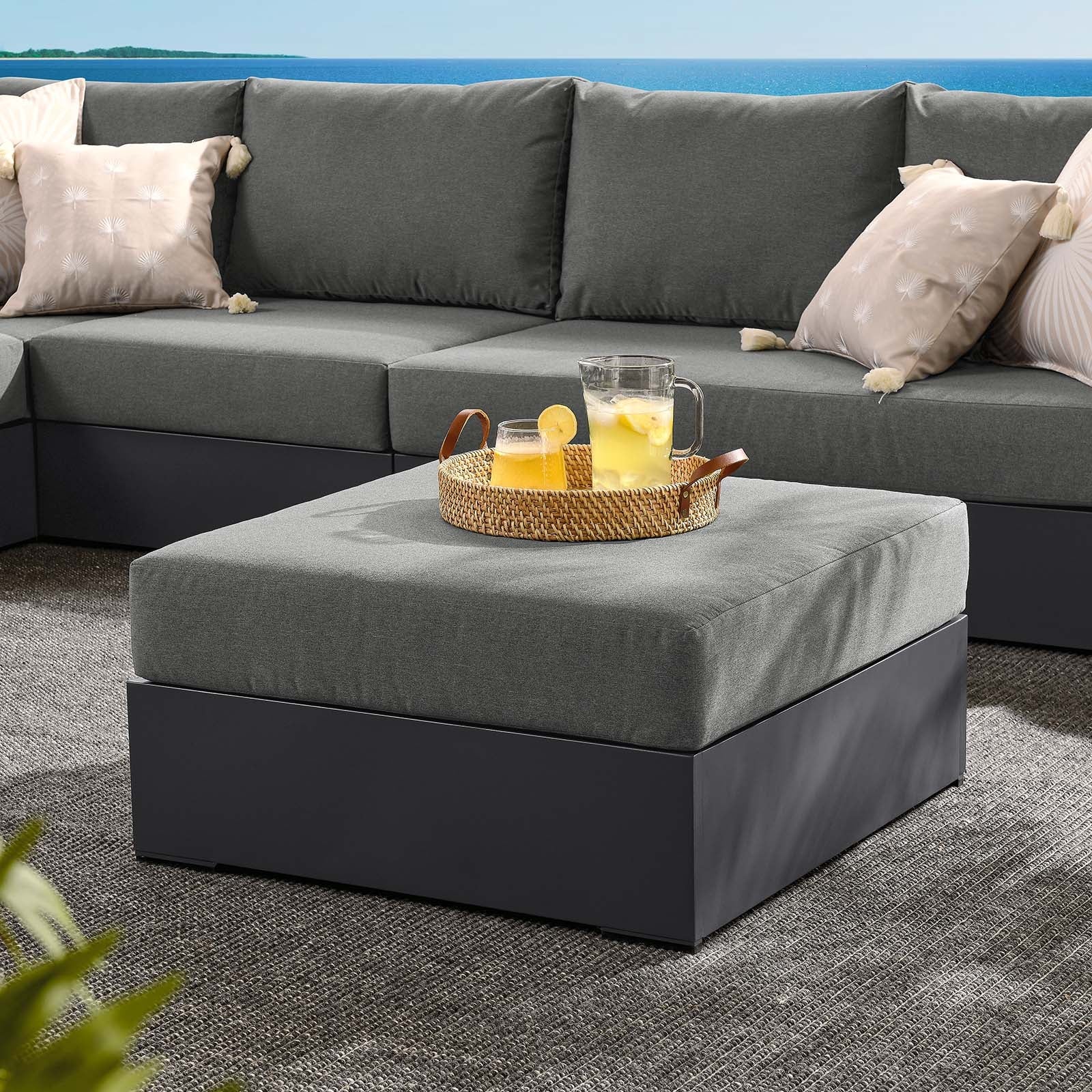 Tahoe Outdoor Patio Powder-Coated Aluminum Ottoman By HouseBean