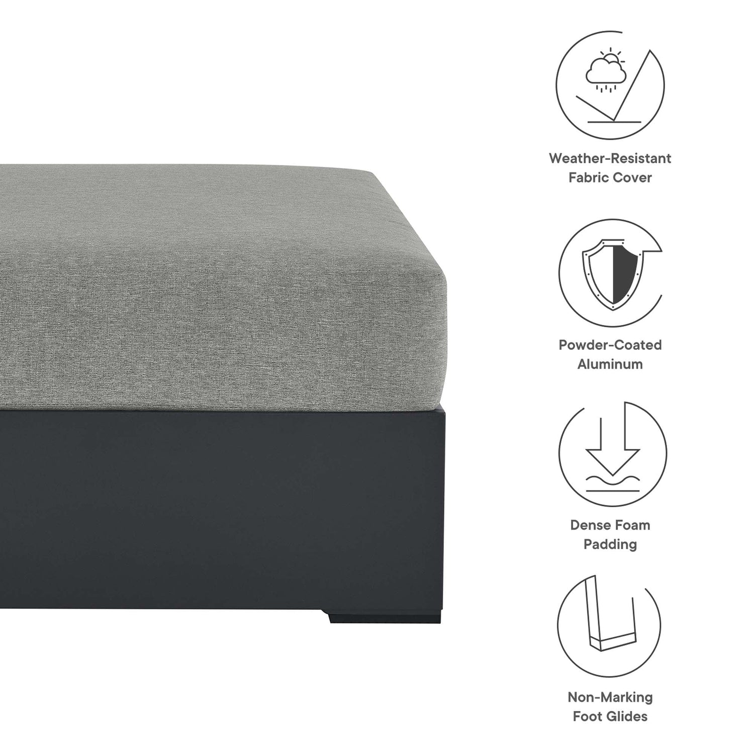 Tahoe Outdoor Patio Powder-Coated Aluminum Ottoman by Modway