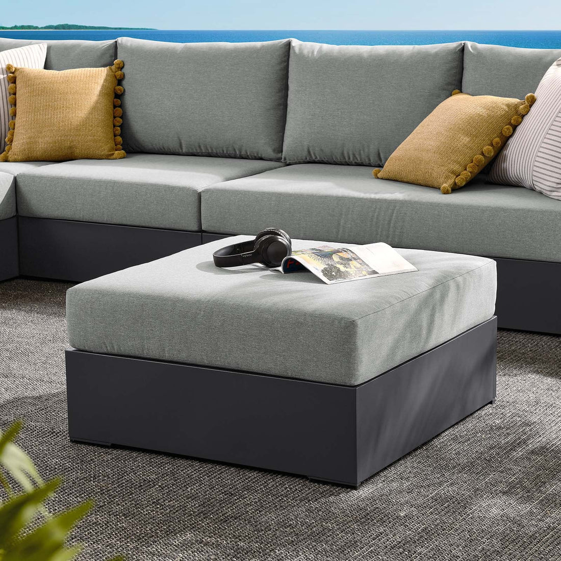 Tahoe Outdoor Patio Powder-Coated Aluminum Ottoman By HouseBean