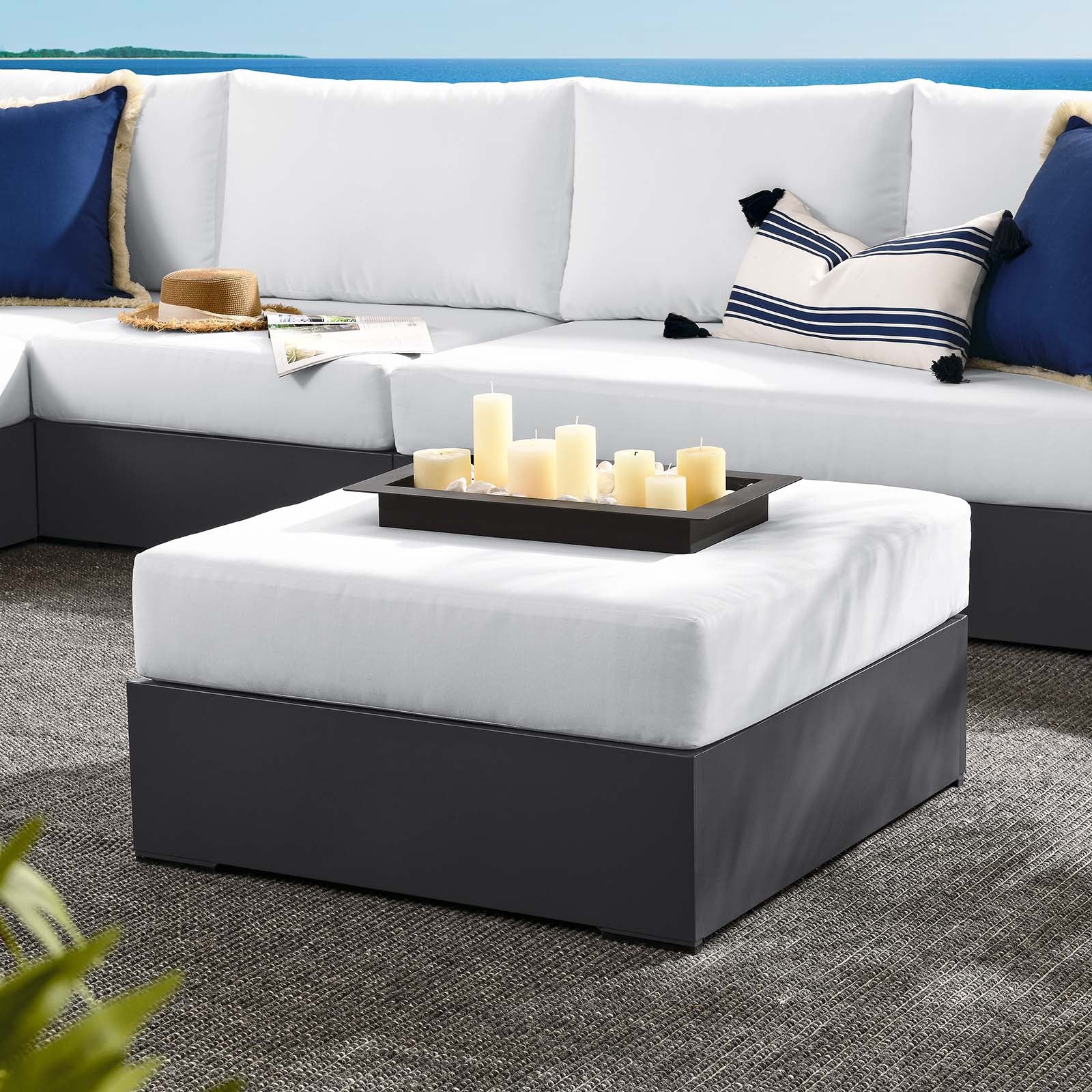 Tahoe Outdoor Patio Powder-Coated Aluminum Ottoman By HouseBean