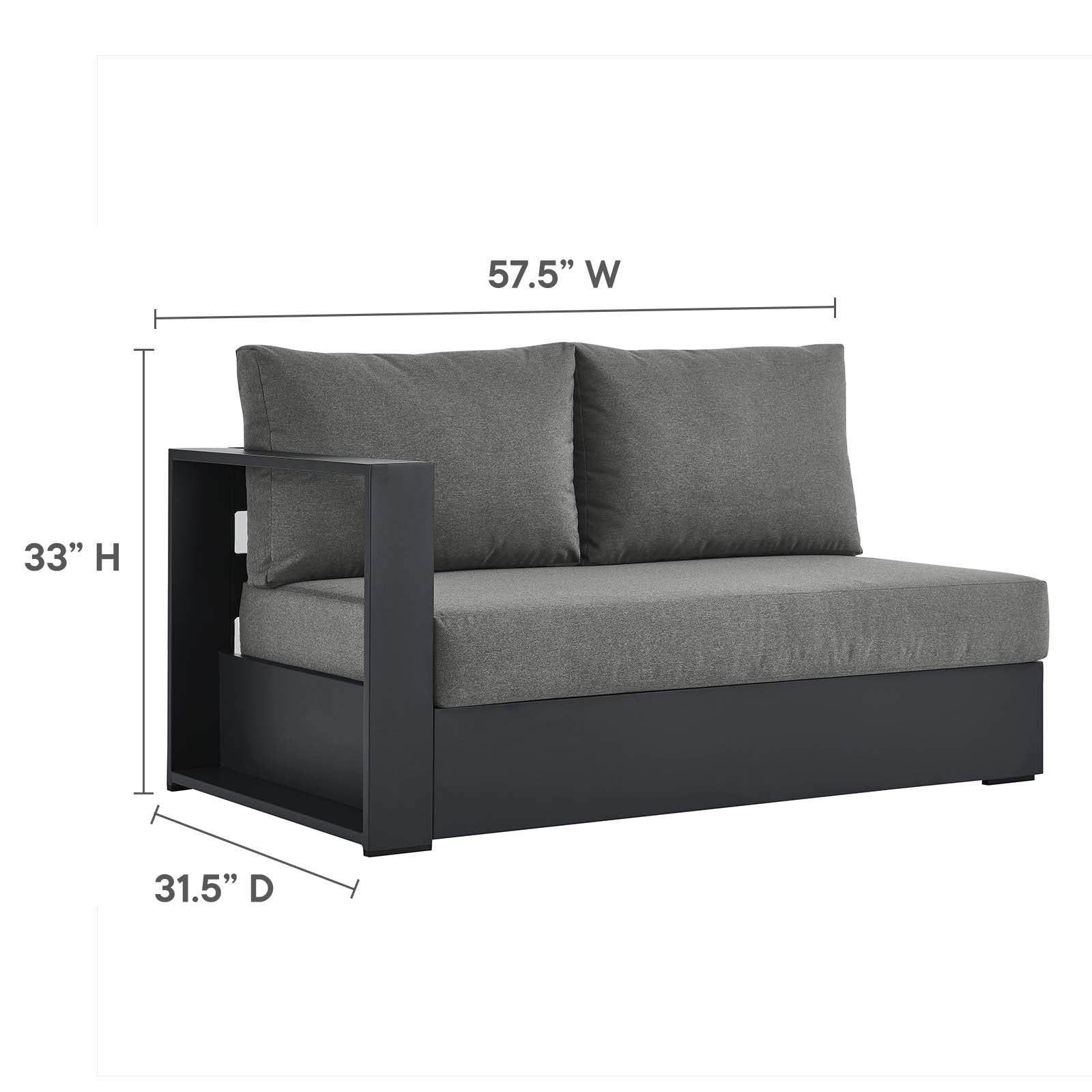 Tahoe Outdoor Patio Powder-Coated Aluminum Modular Left-Facing Loveseat By HouseBean