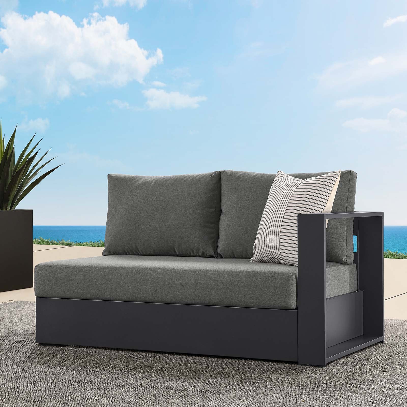 Tahoe Outdoor Patio Powder-Coated Aluminum Modular Right-Facing Loveseat By HouseBean