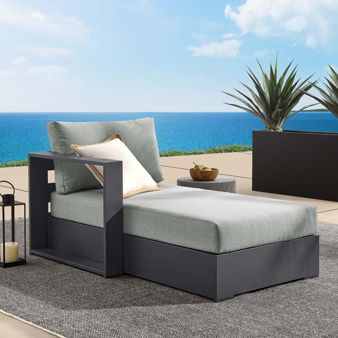 Tahoe Outdoor Patio Powder-Coated Aluminum Modular Left-Facing Chaise Lounge By HouseBean