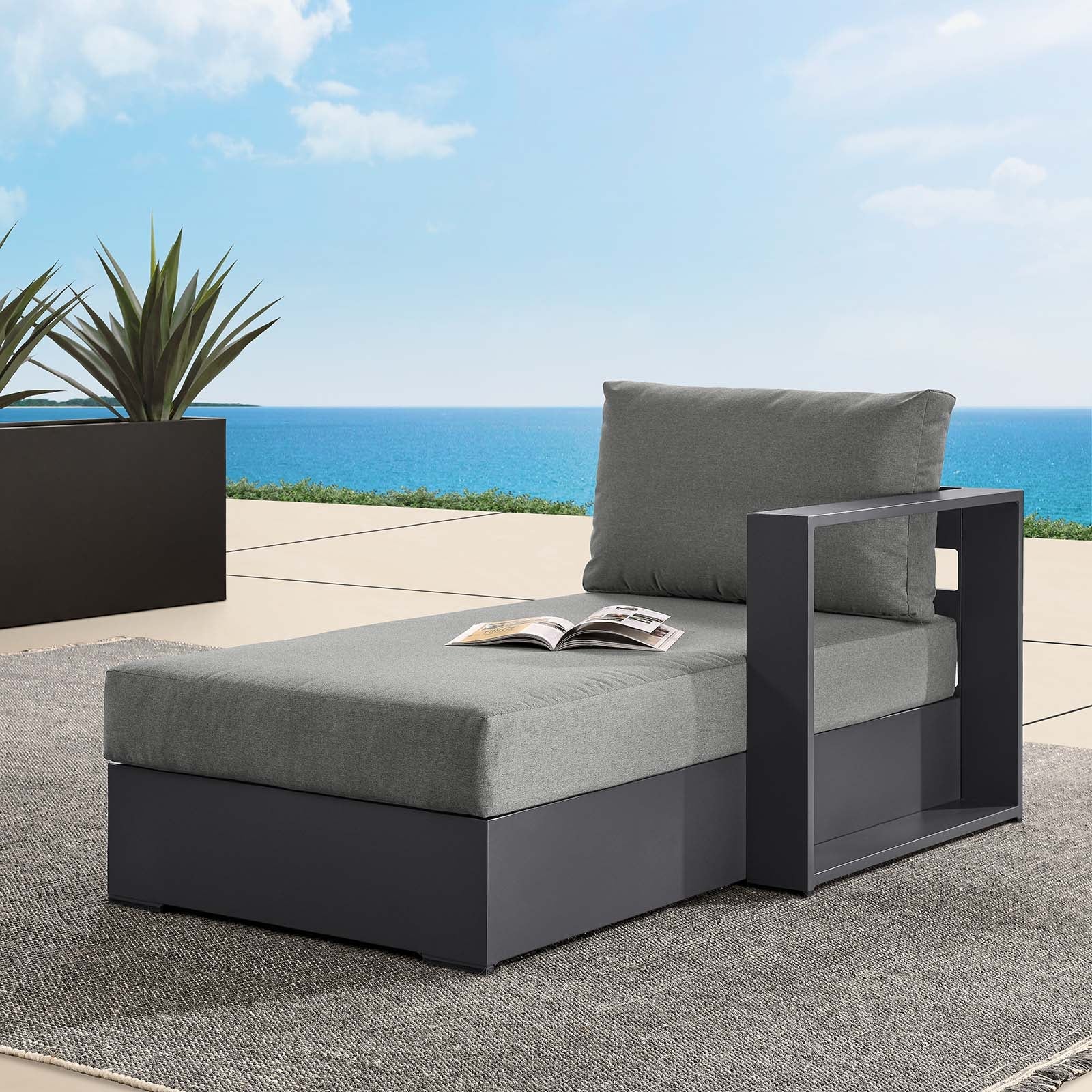 Tahoe Outdoor Patio Powder-Coated Aluminum Modular Right-Facing Chaise Lounge By HouseBean