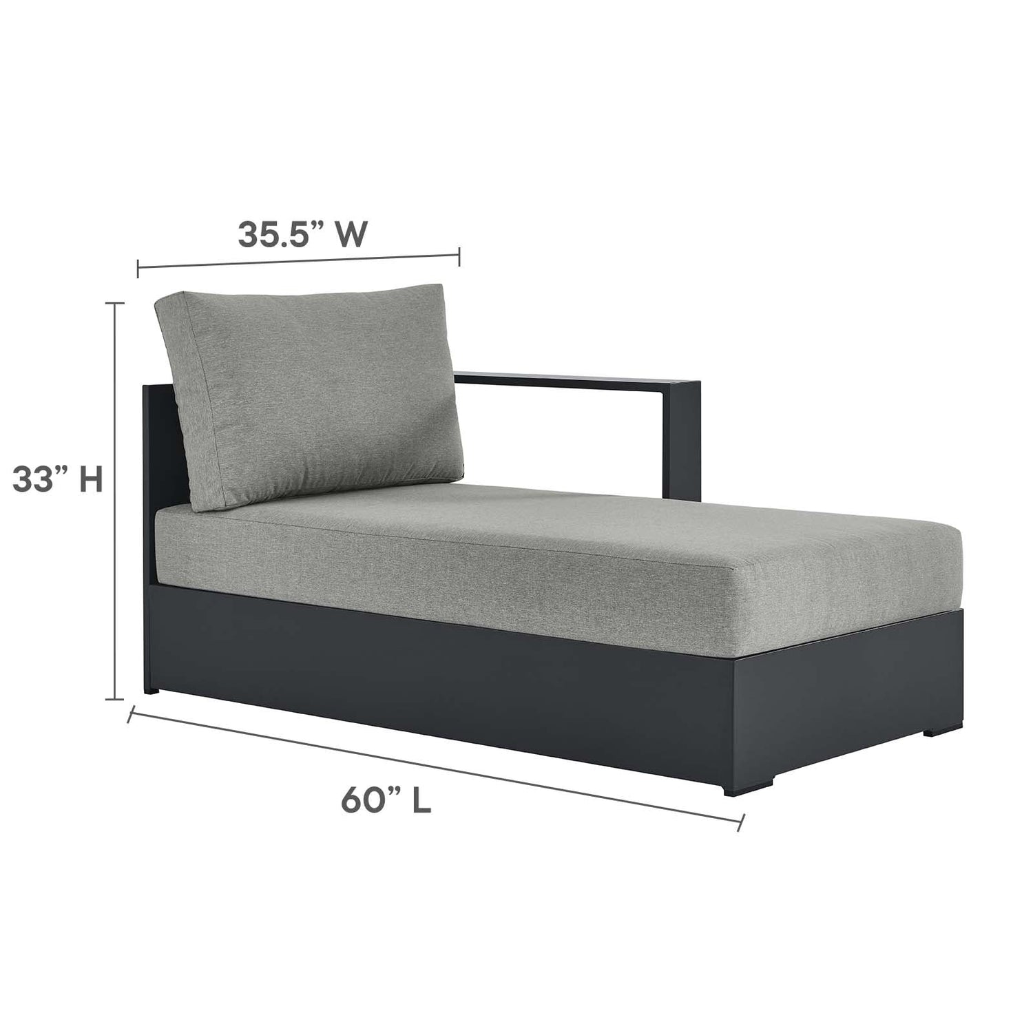 Tahoe Outdoor Patio Powder-Coated Aluminum Modular Right-Facing Chaise Lounge By HouseBean