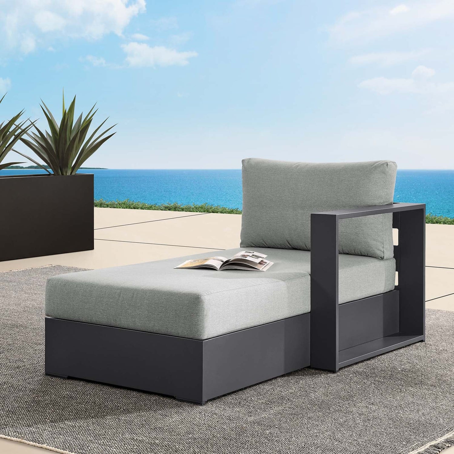 Tahoe Outdoor Patio Powder-Coated Aluminum Modular Right-Facing Chaise Lounge By HouseBean