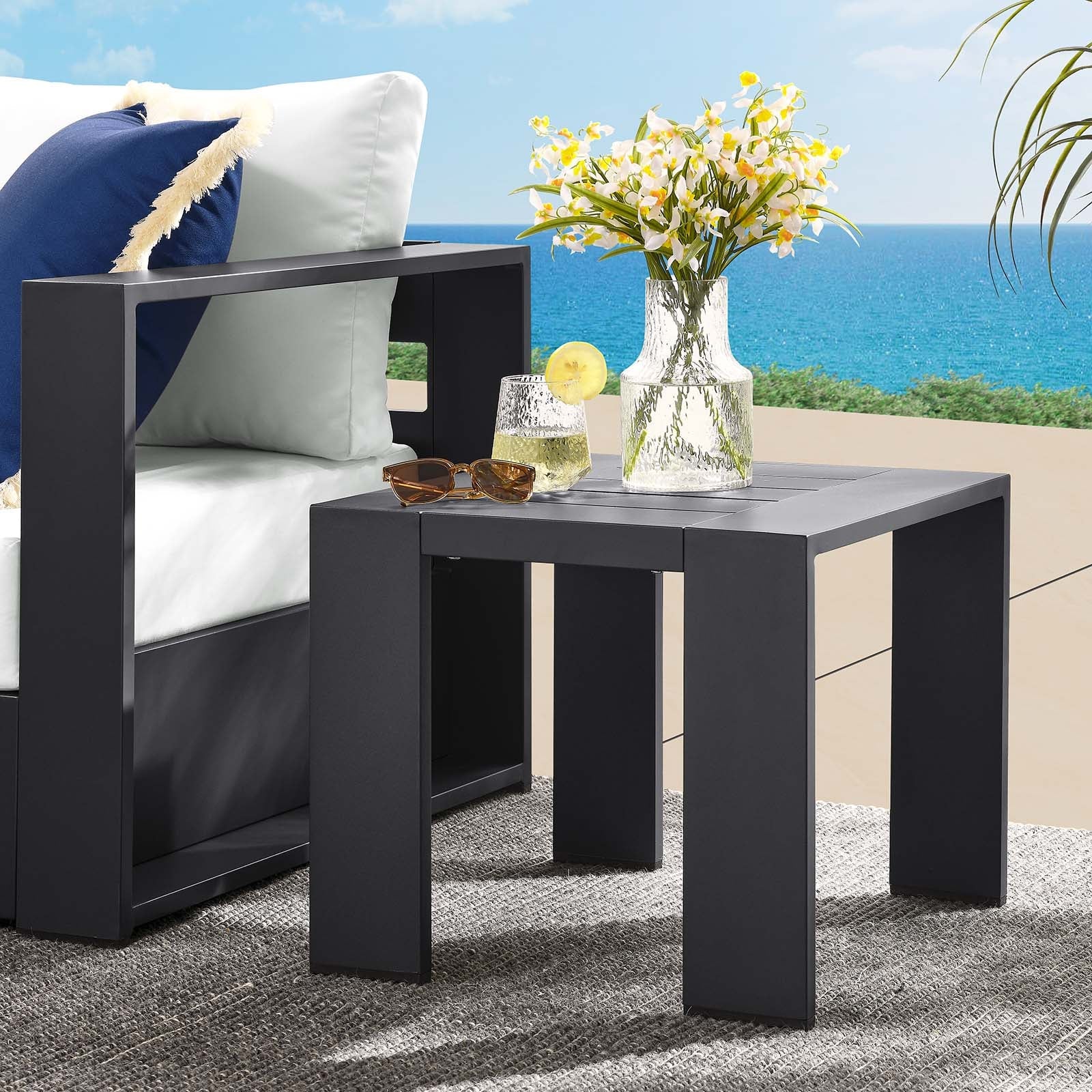 Tahoe Outdoor Patio Powder-Coated Aluminum End Table By HouseBean