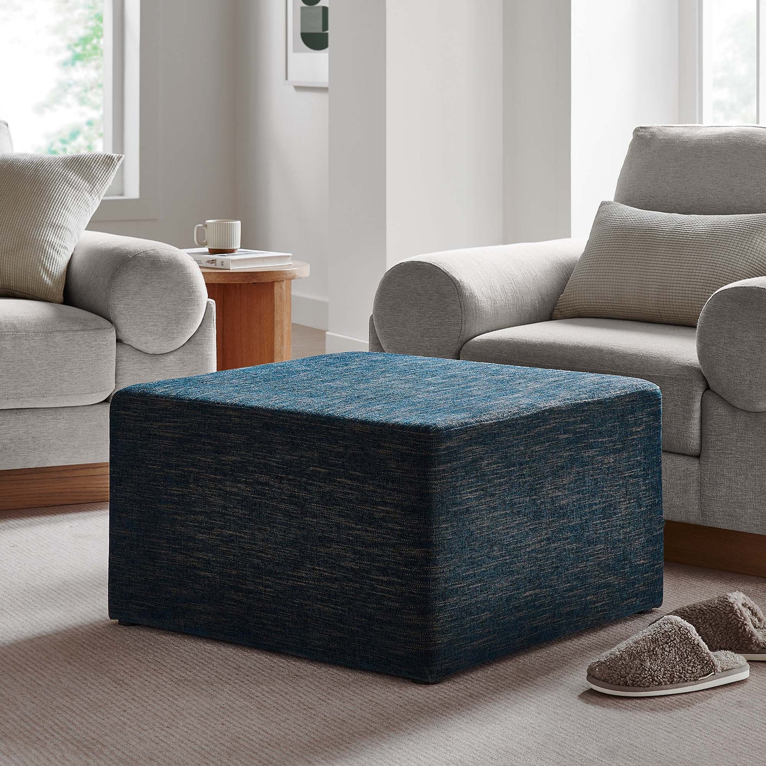 Callum Large 28&quot; Square Woven Heathered Fabric Upholstered Ottoman by Modway
