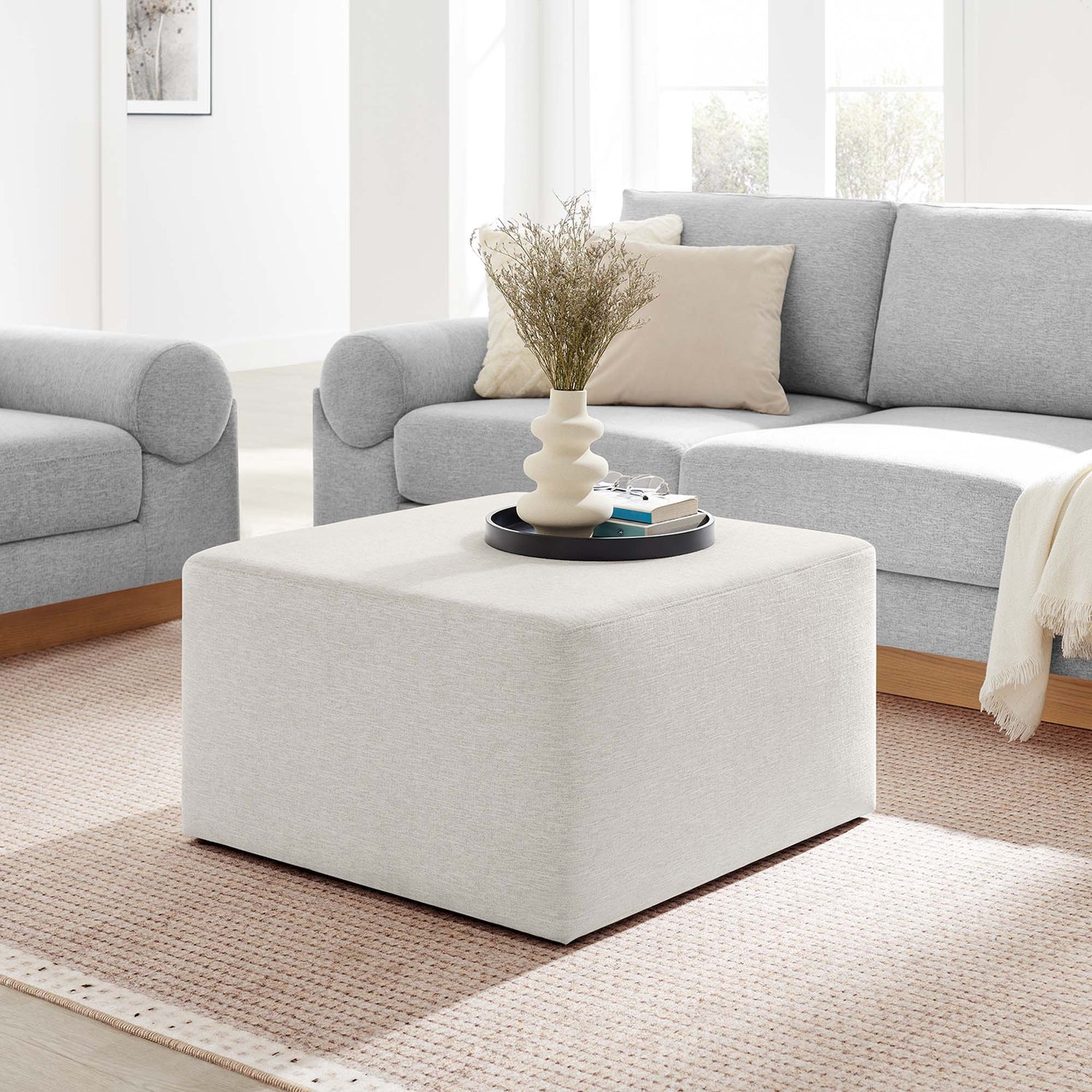 Callum Large 28&quot; Square Woven Heathered Fabric Upholstered Ottoman by Modway