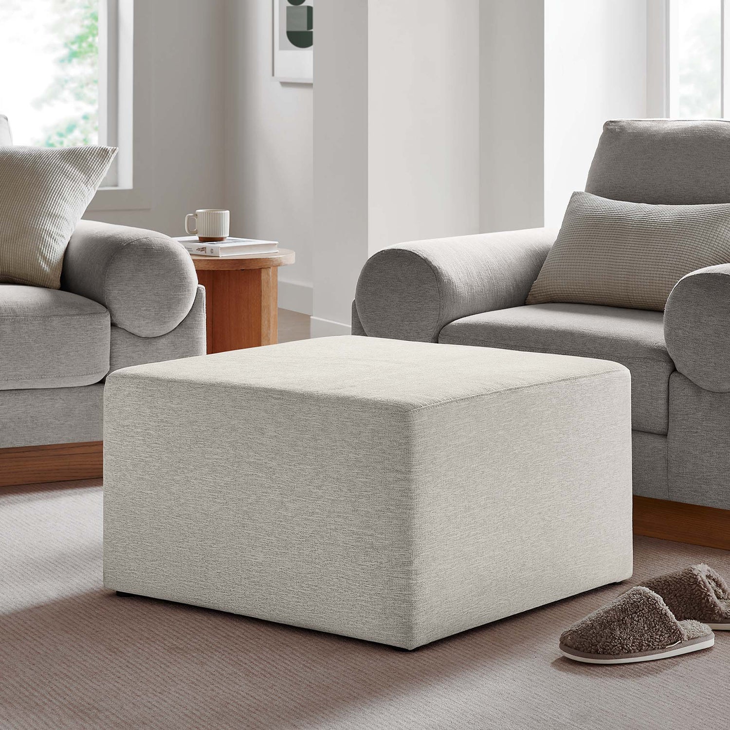 Callum Large 28&quot; Square Woven Heathered Fabric Upholstered Ottoman by Modway