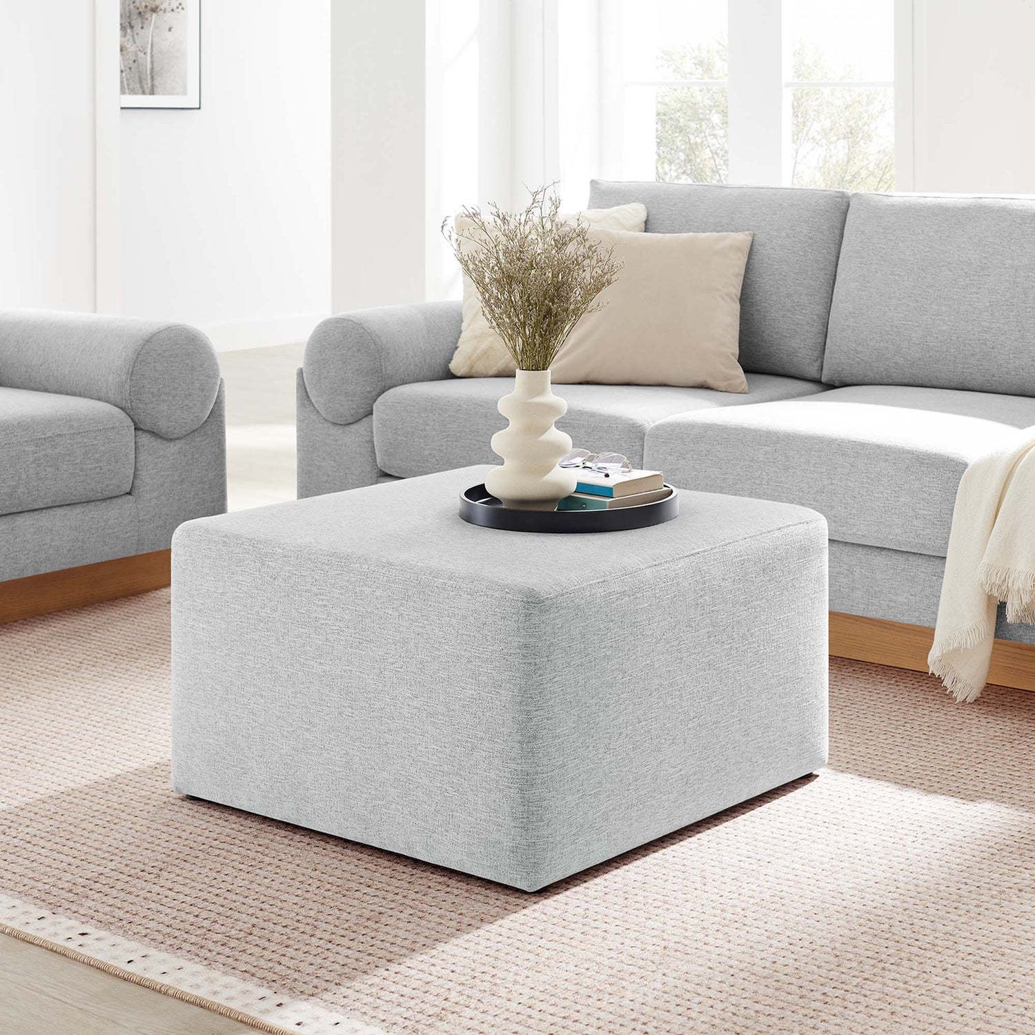 Callum Large 28&quot; Square Woven Heathered Fabric Upholstered Ottoman by Modway