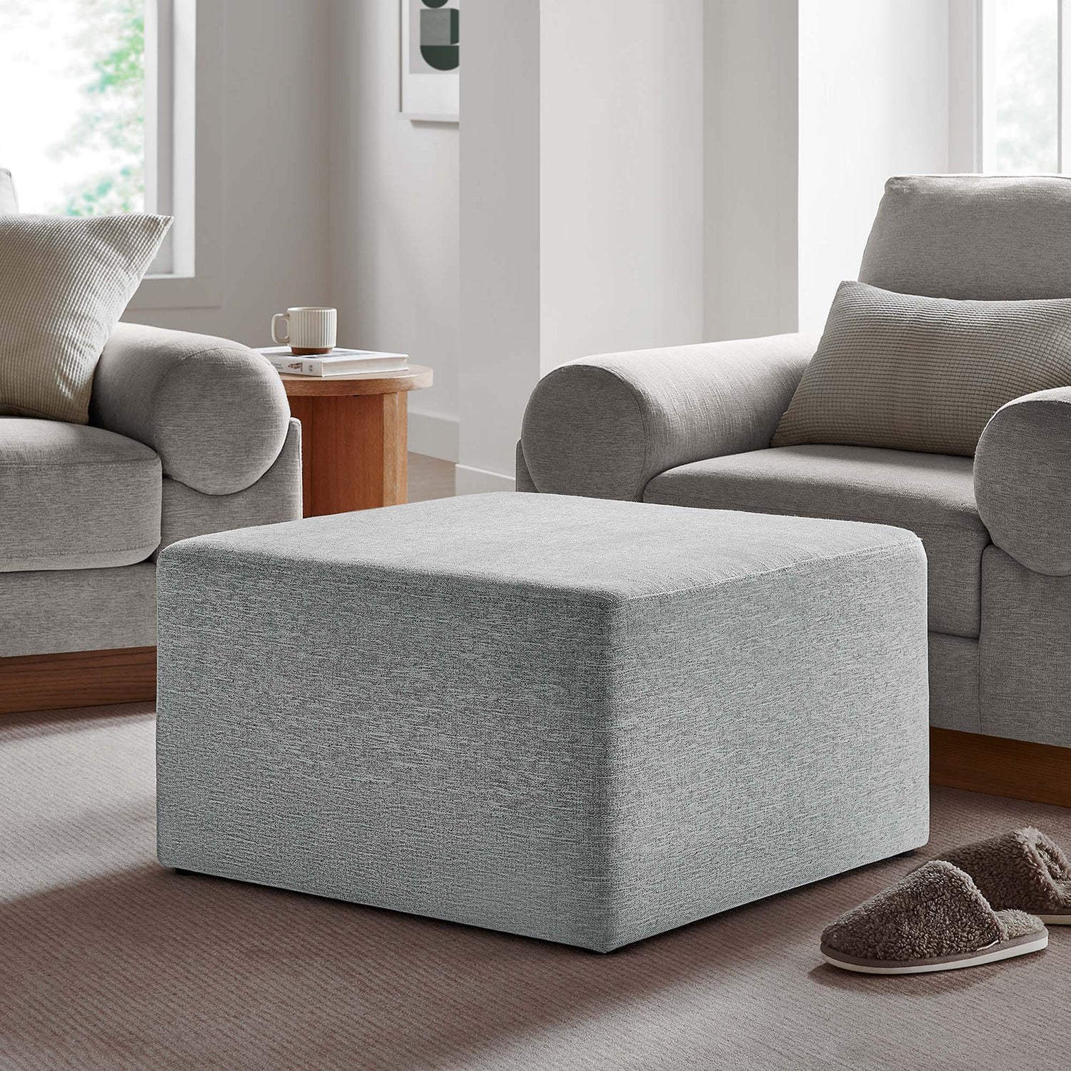Callum Large 28&quot; Square Woven Heathered Fabric Upholstered Ottoman by Modway