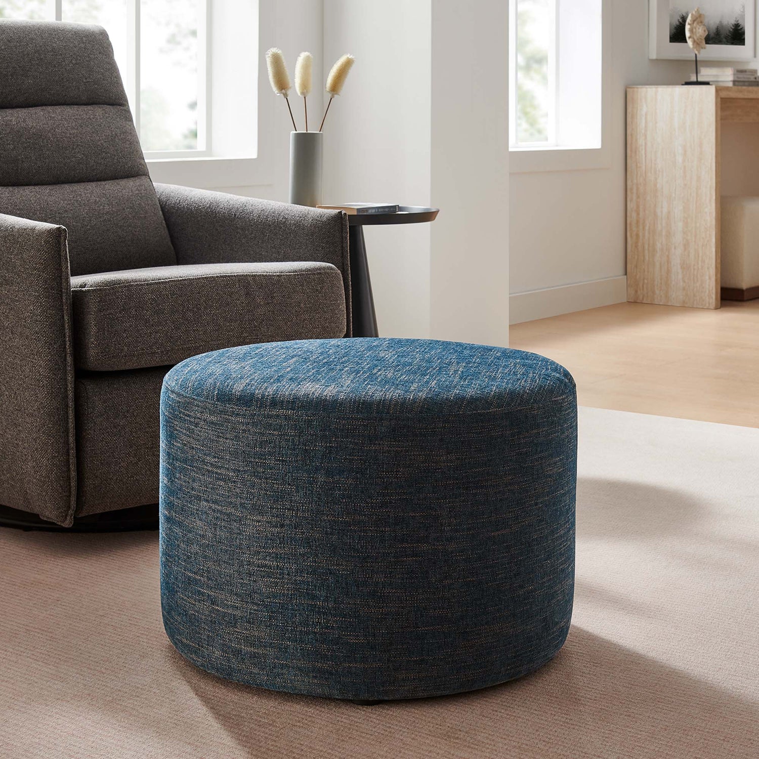 Callum Large 23&quot; Round Woven Heathered Fabric Upholstered Ottoman by Modway