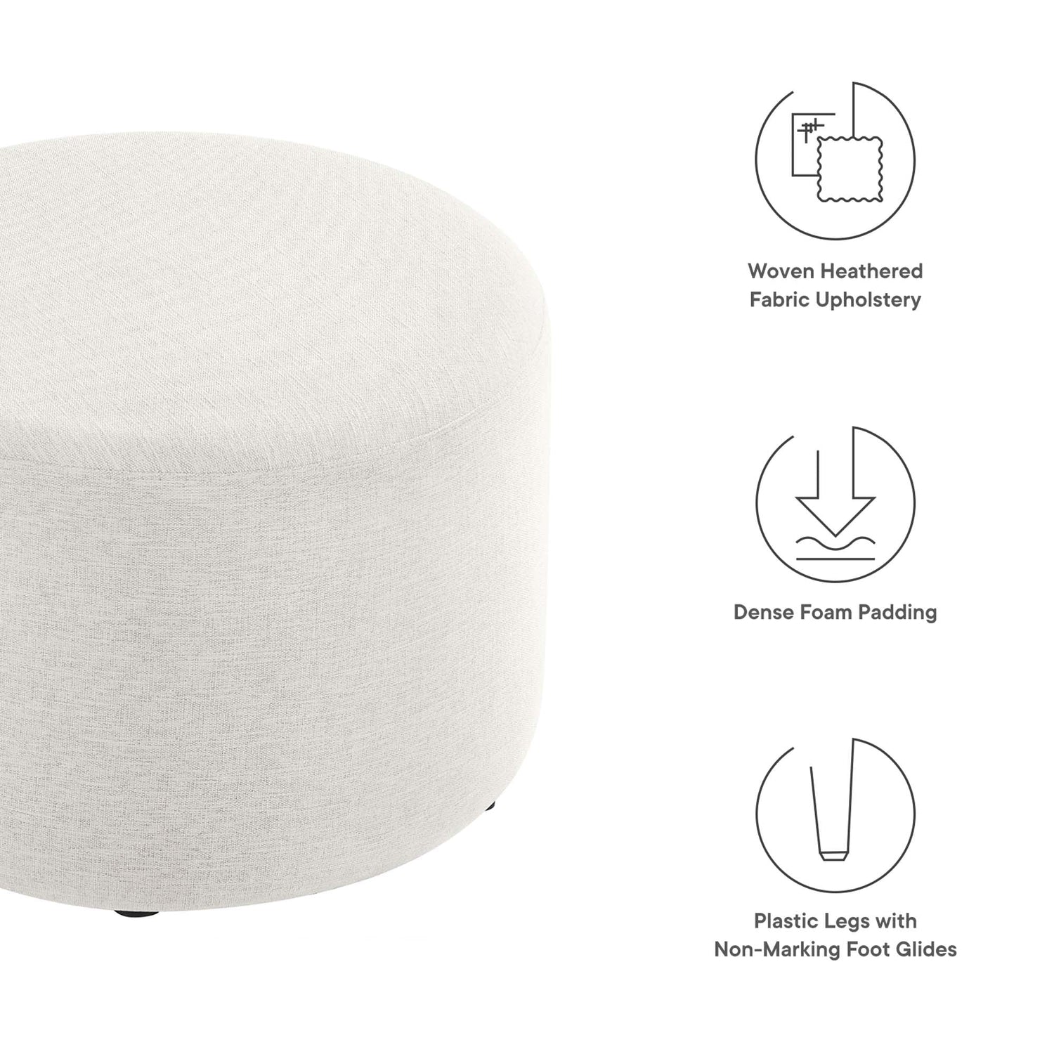 Callum Large 23&quot; Round Woven Heathered Fabric Upholstered Ottoman by Modway