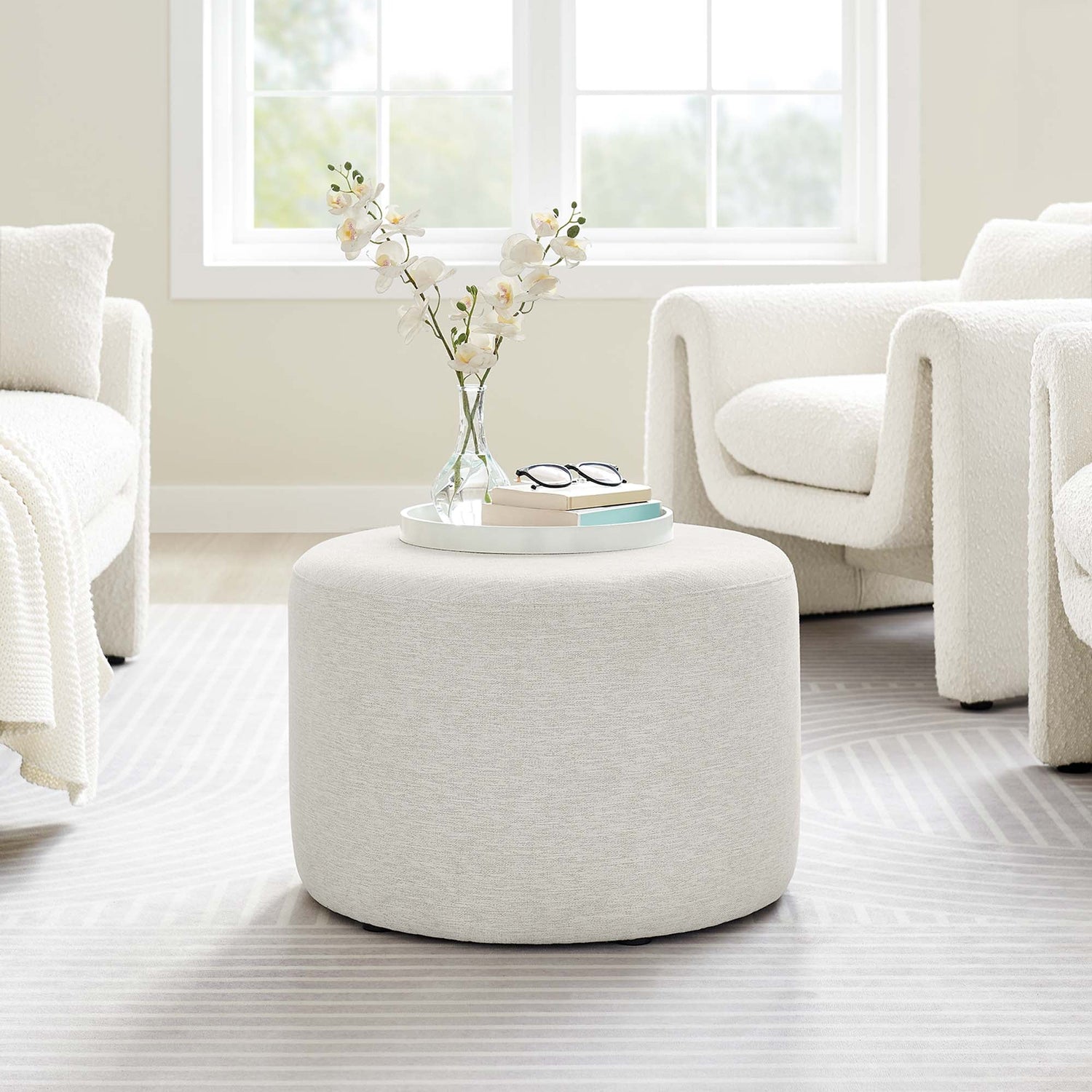 Callum Large 23&quot; Round Woven Heathered Fabric Upholstered Ottoman by Modway
