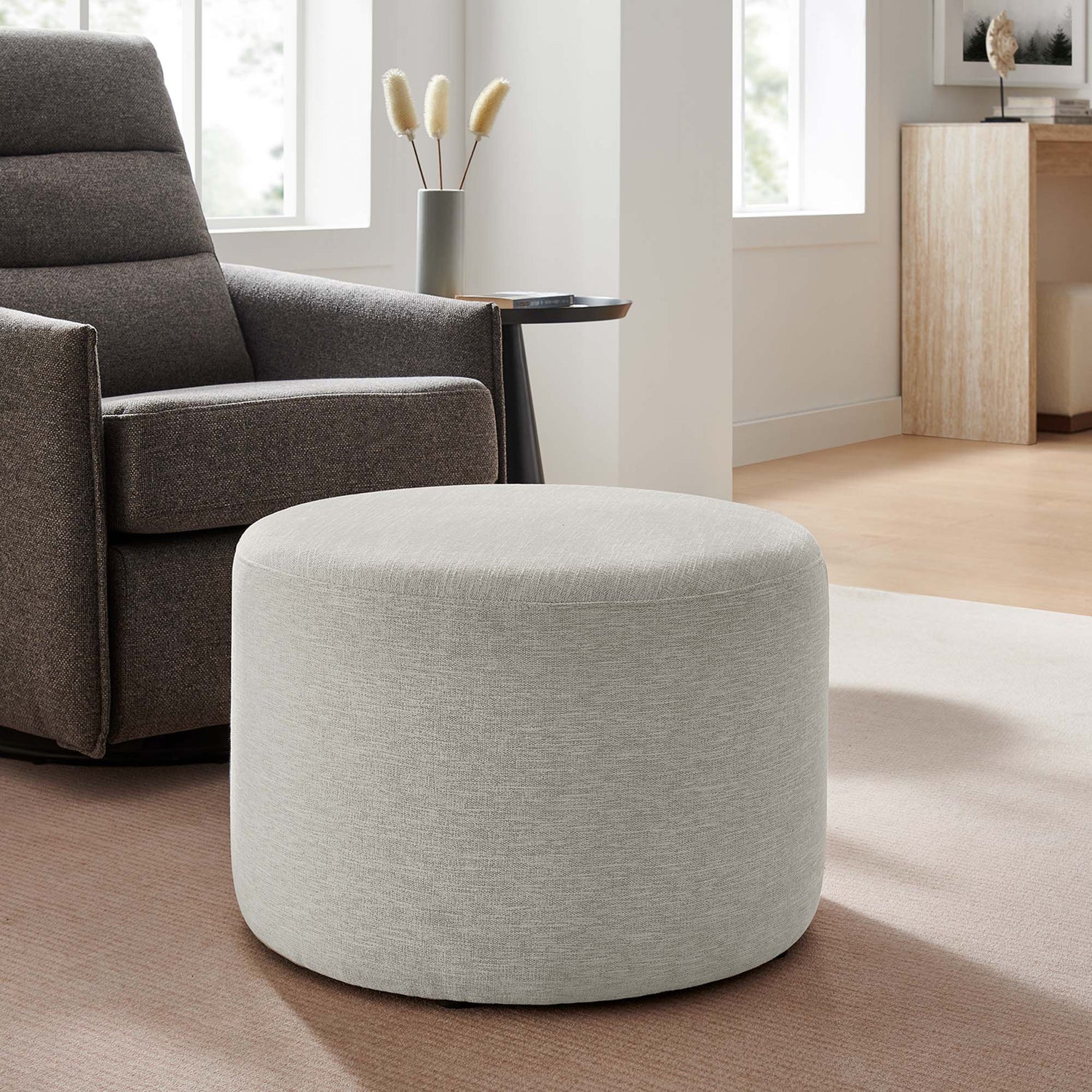 Callum Large 23&quot; Round Woven Heathered Fabric Upholstered Ottoman by Modway