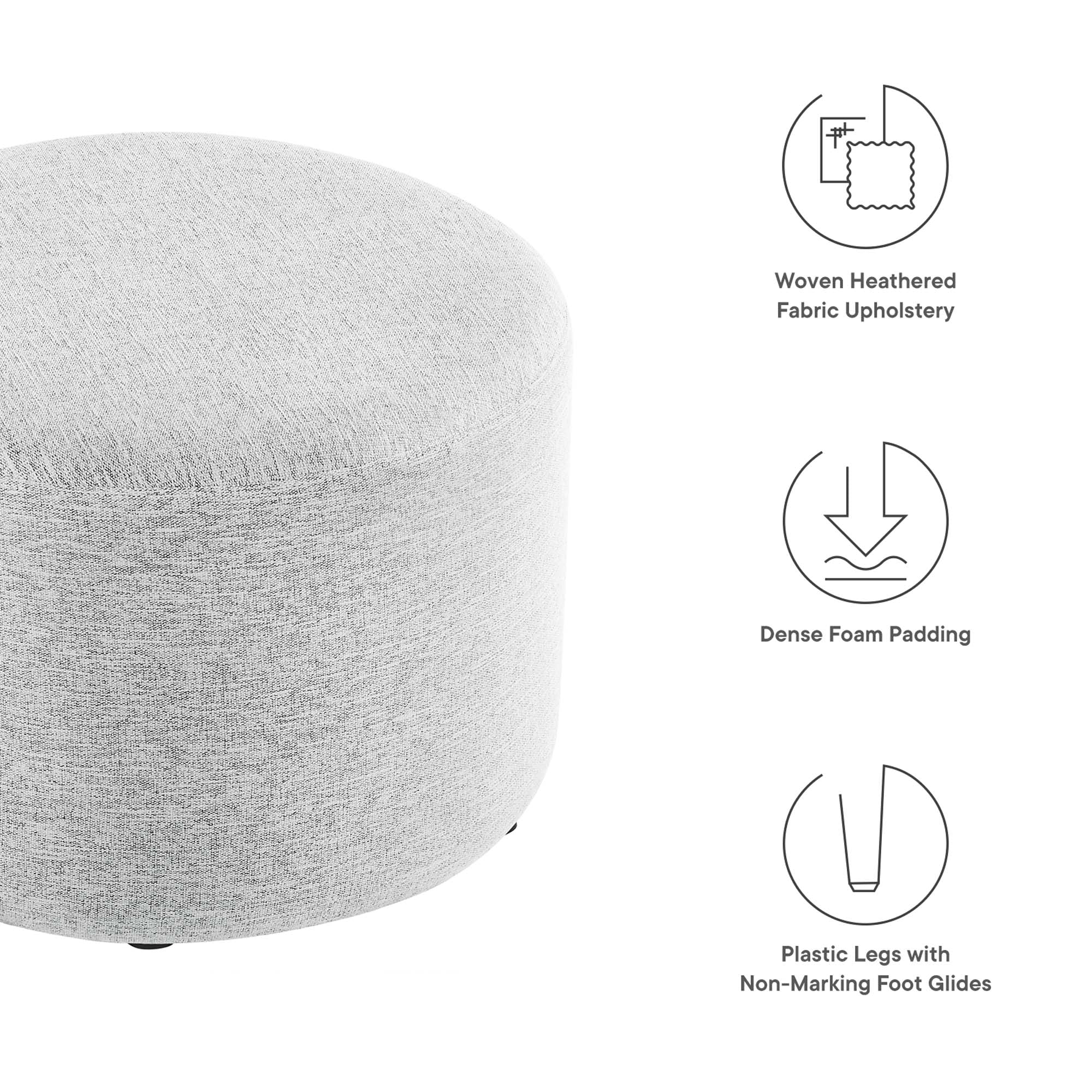 Callum Large 23&quot; Round Woven Heathered Fabric Upholstered Ottoman by Modway