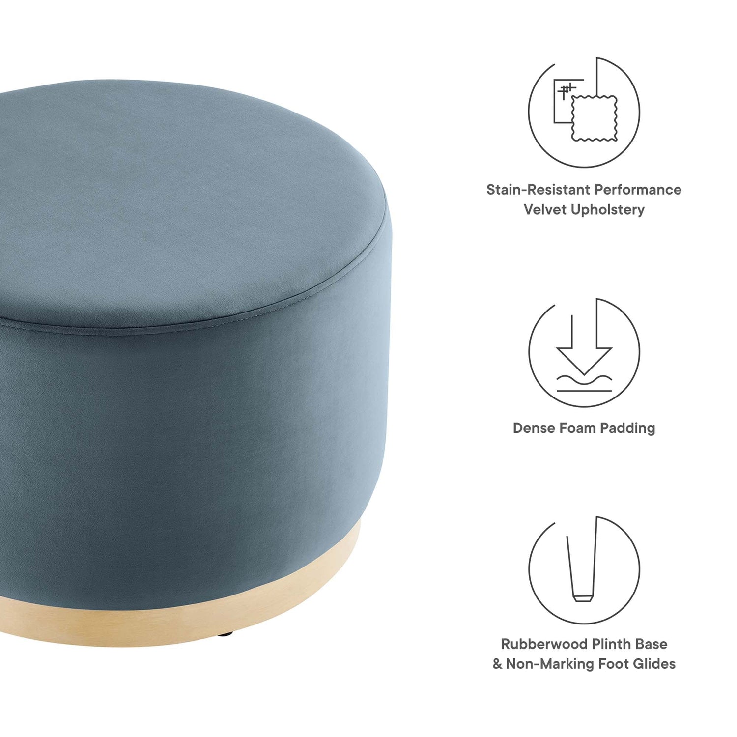 Tilden Large 23&quot; Round Performance Velvet Upholstered Ottoman by Modway