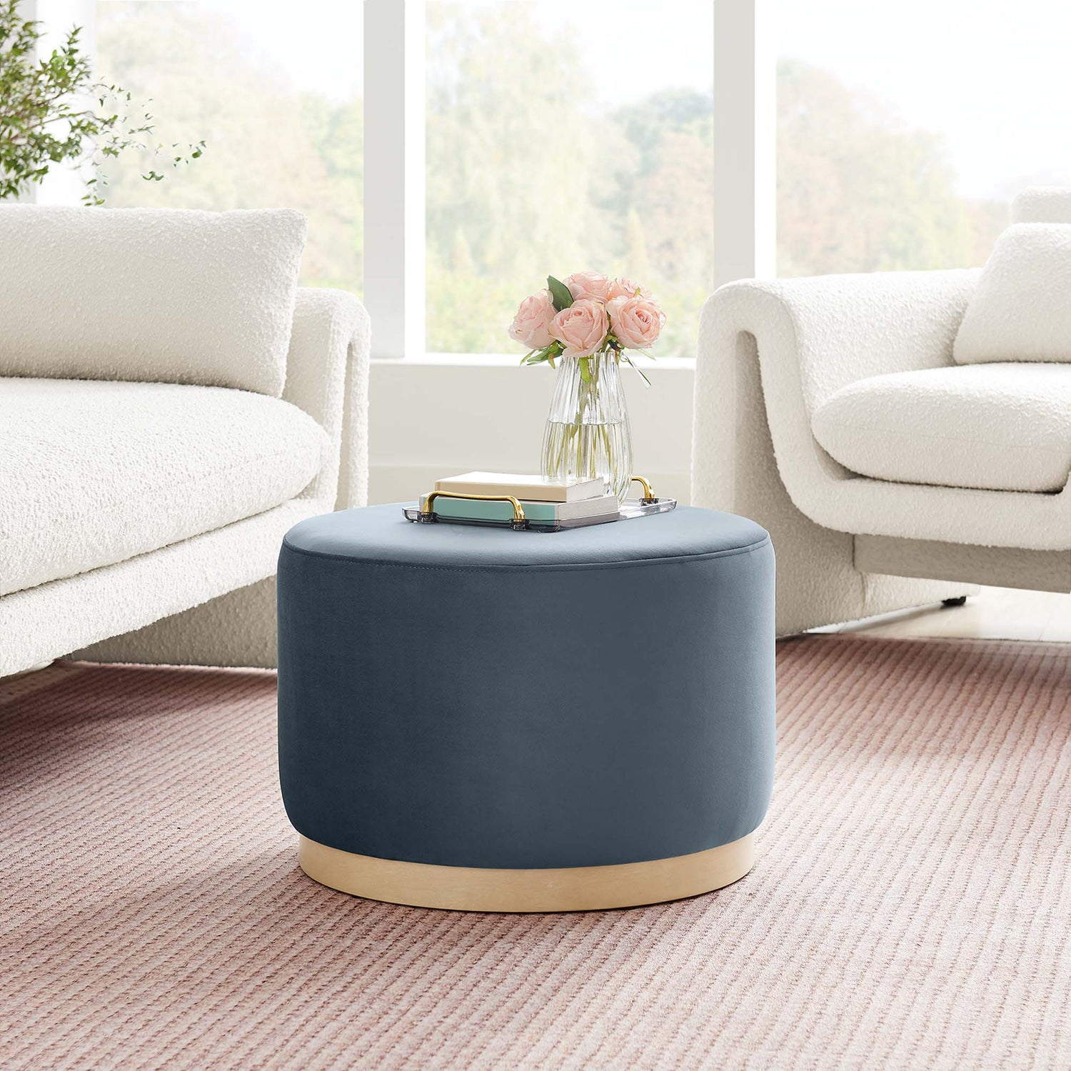 Tilden Large 23&quot; Round Performance Velvet Upholstered Ottoman by Modway