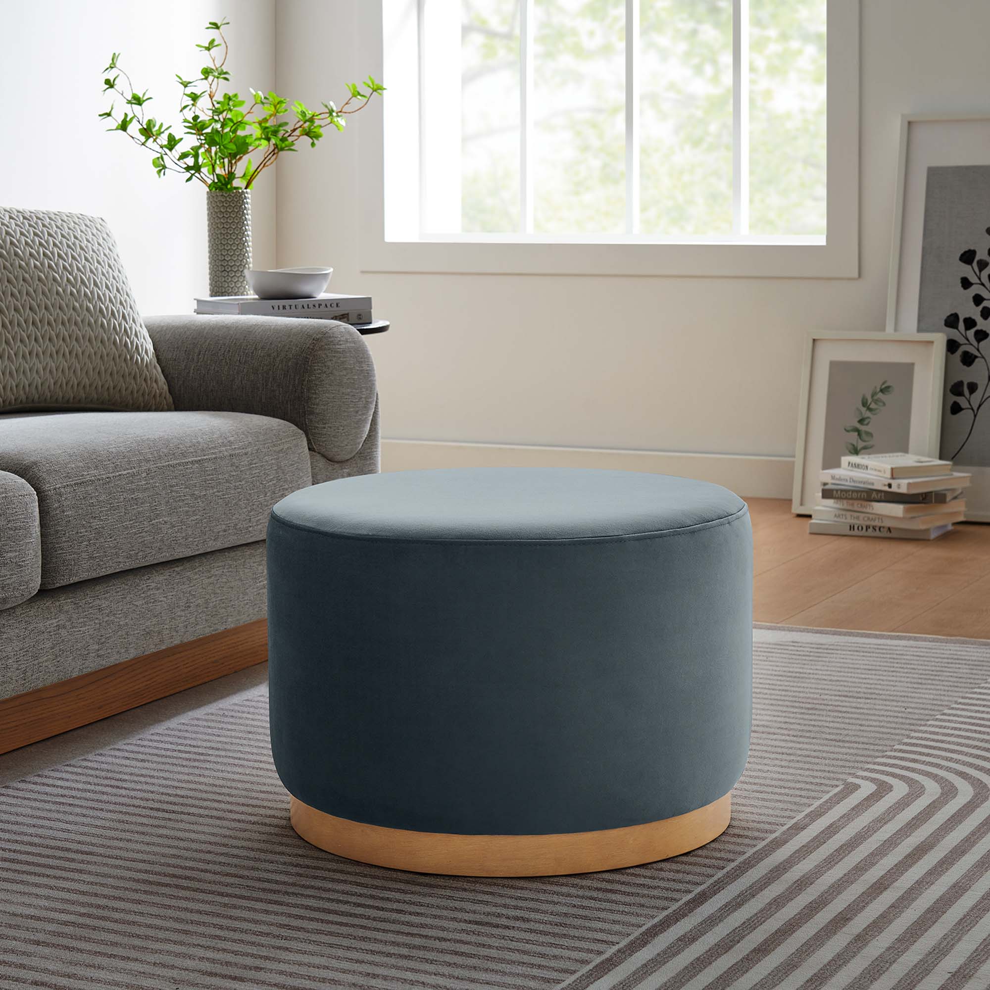 Tilden Large 23&quot; Round Performance Velvet Upholstered Ottoman by Modway