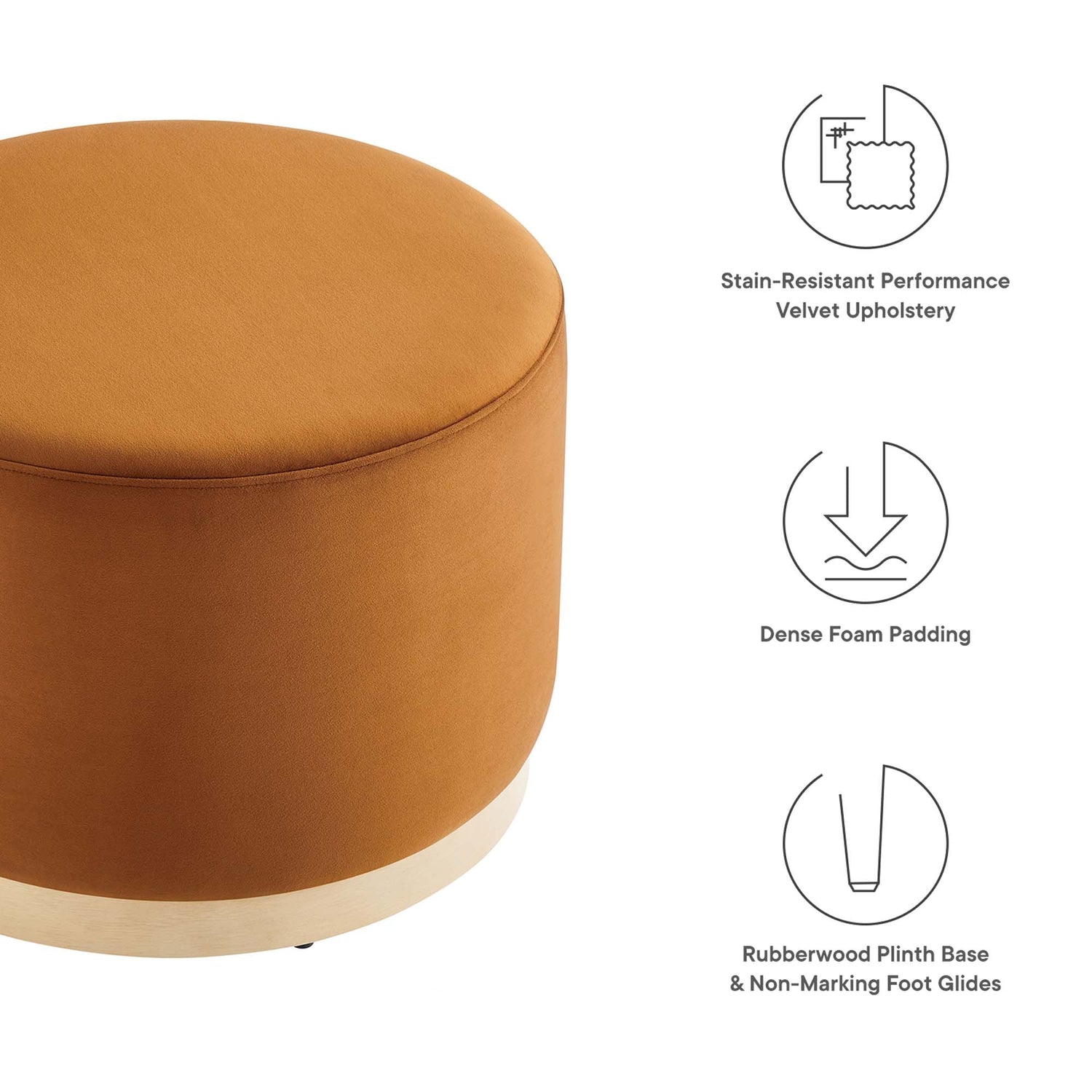 Tilden Large 23&quot; Round Performance Velvet Upholstered Ottoman by Modway