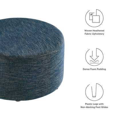 Callum Large 29&quot; Round Woven Heathered Fabric Upholstered Ottoman By HouseBean