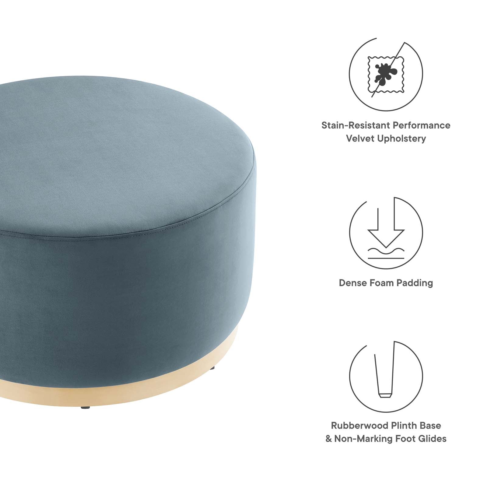 Tilden Large 29&quot; Round Performance Velvet Upholstered Ottoman By HouseBean