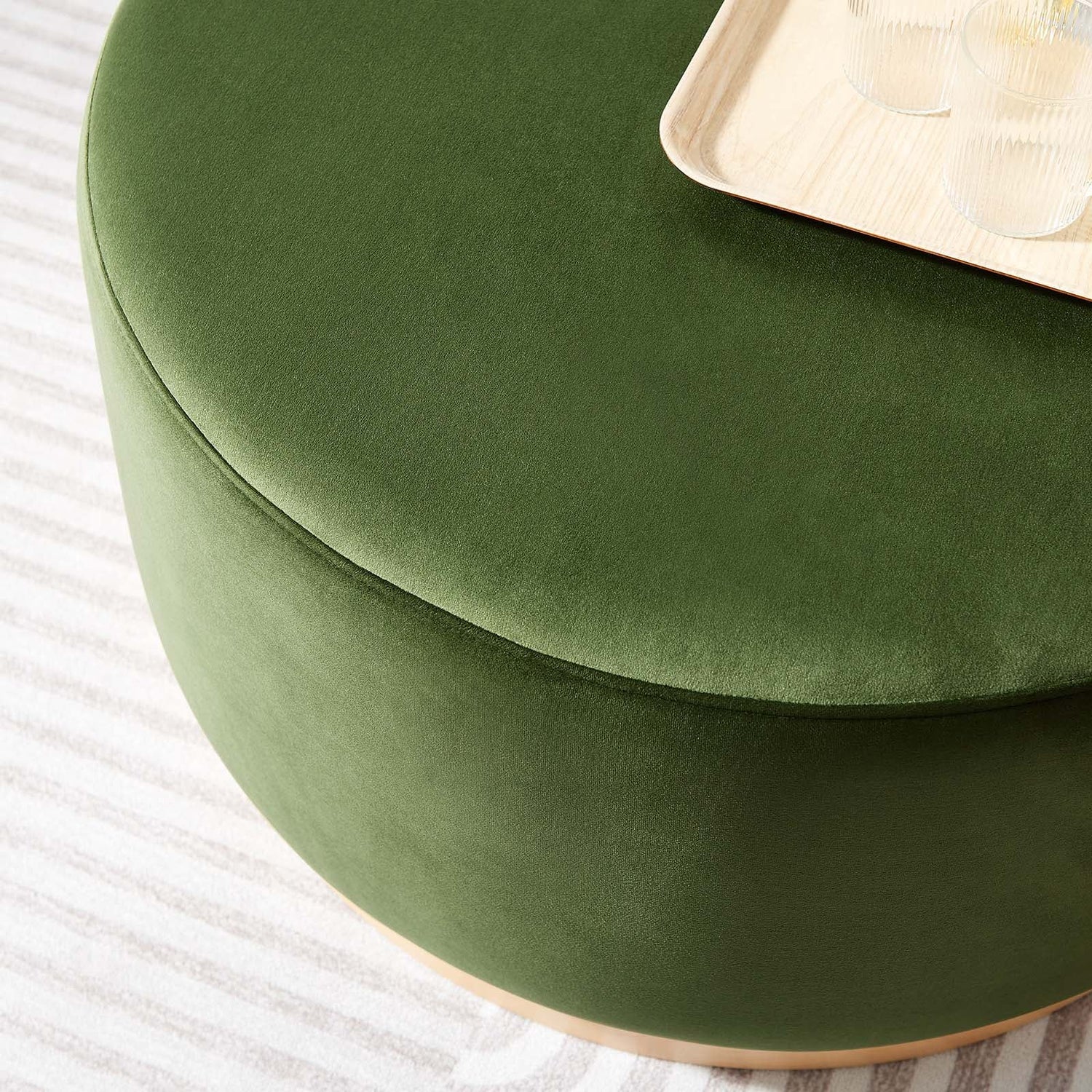 Tilden Large 29&quot; Round Performance Velvet Upholstered Ottoman By HouseBean