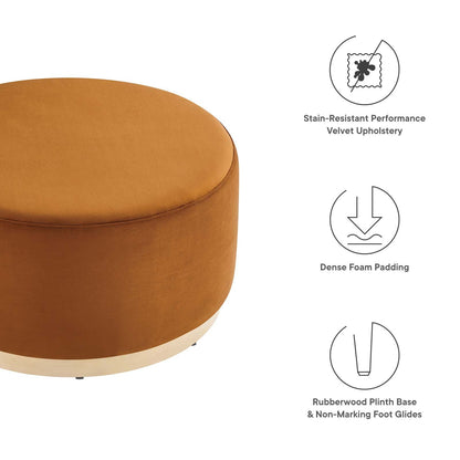 Tilden Large 29&quot; Round Performance Velvet Upholstered Ottoman By HouseBean