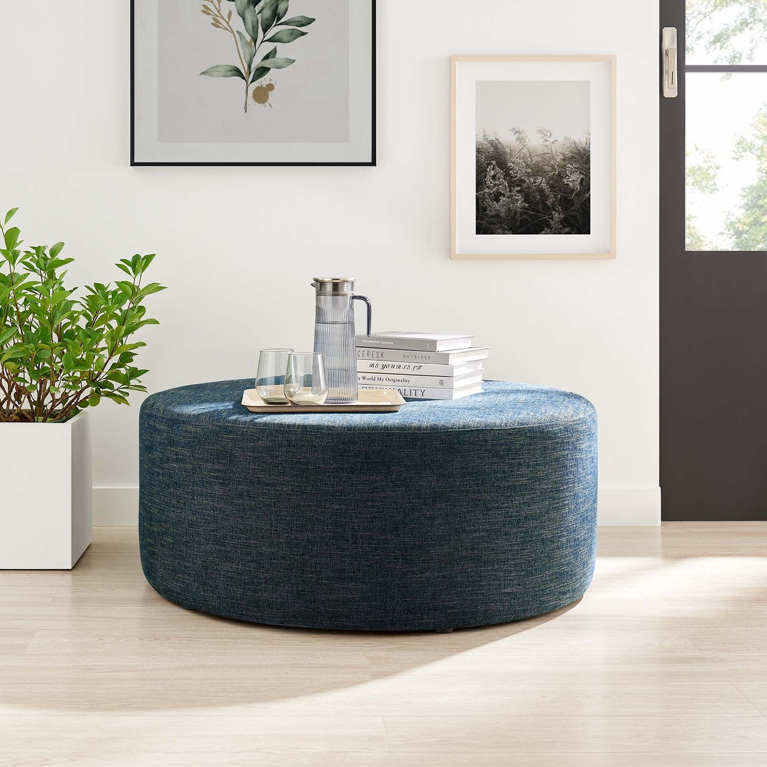 Callum Large 38&quot; Round Woven Heathered Fabric Upholstered Ottoman by Modway