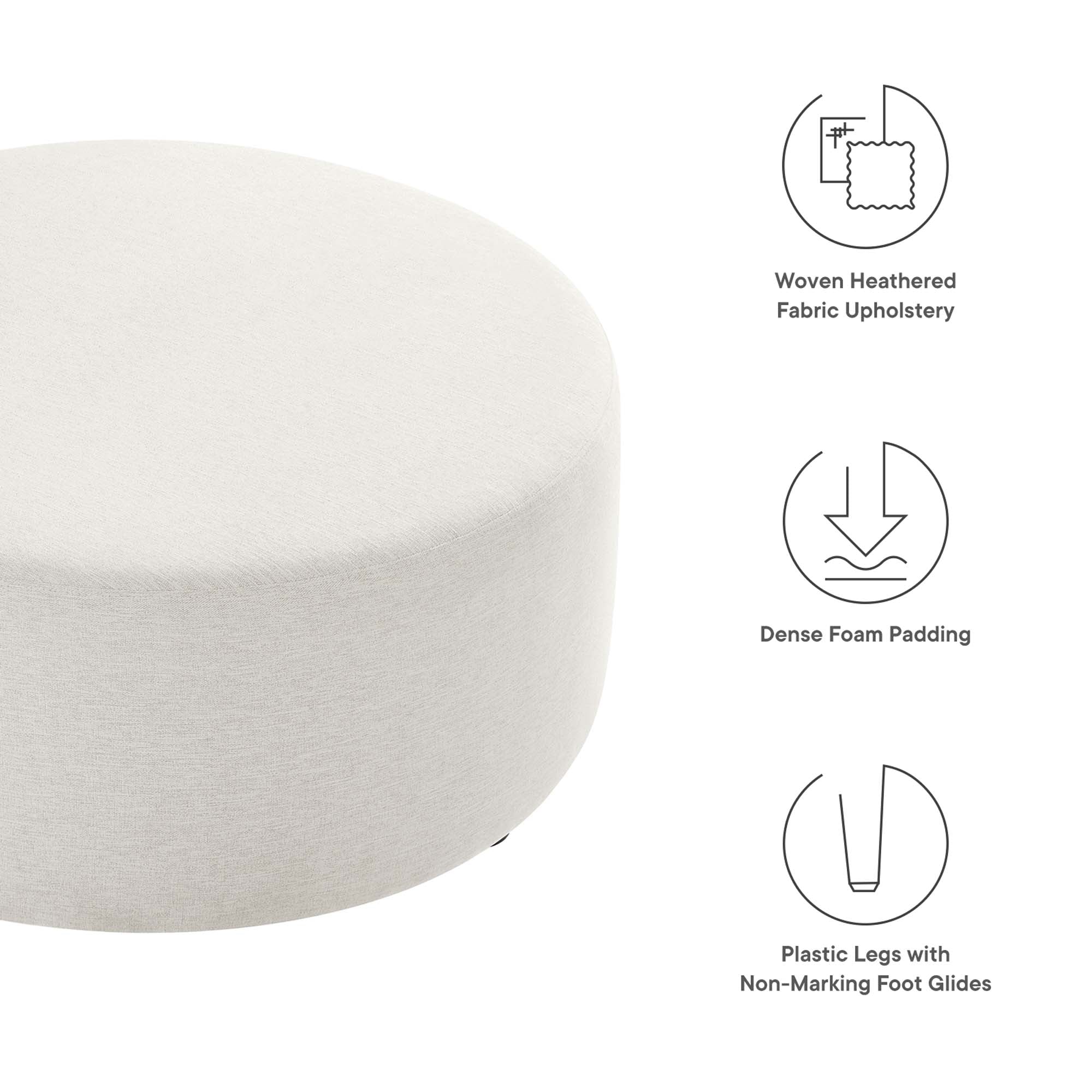Callum Large 38&quot; Round Woven Heathered Fabric Upholstered Ottoman by Modway