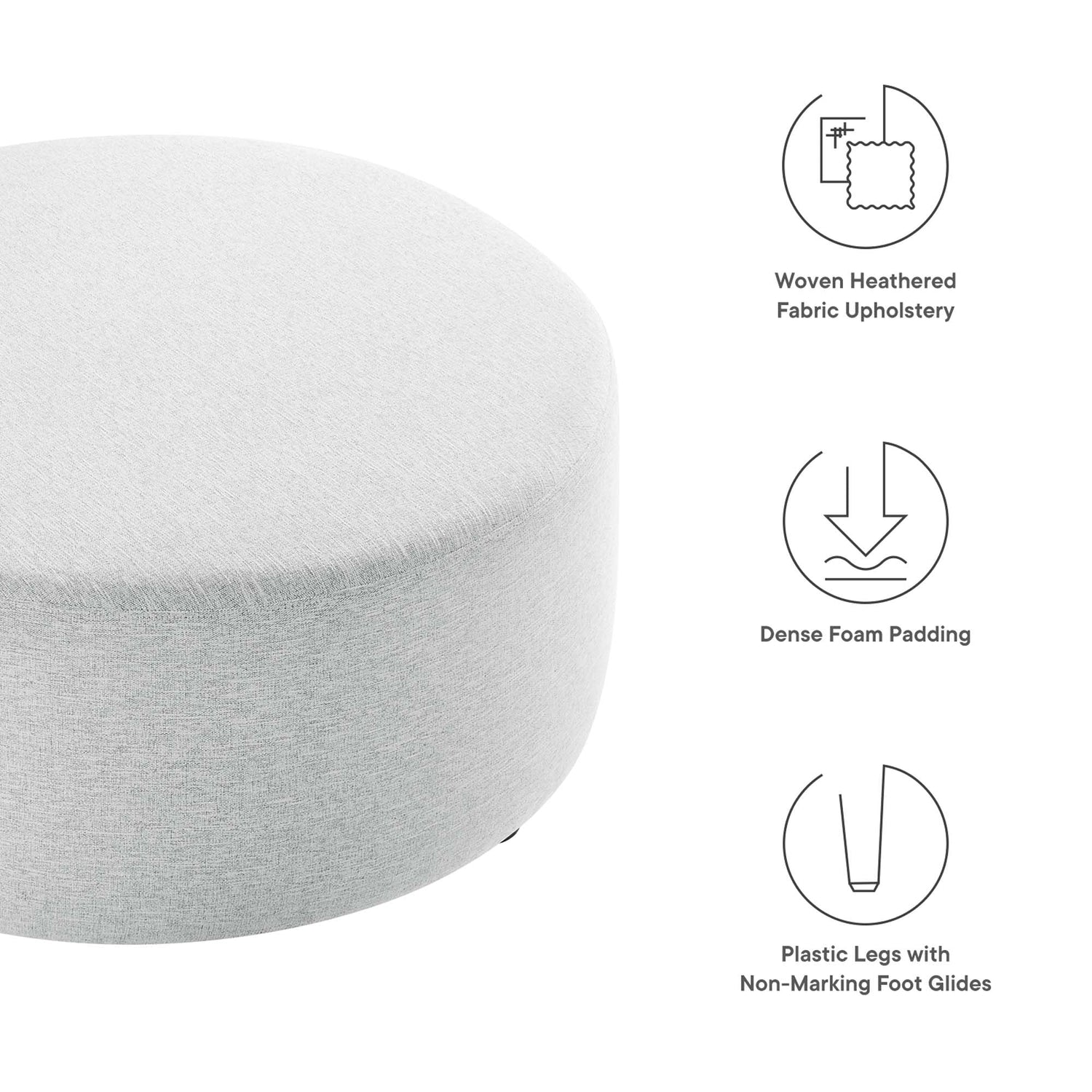 Callum Large 38&quot; Round Woven Heathered Fabric Upholstered Ottoman by Modway
