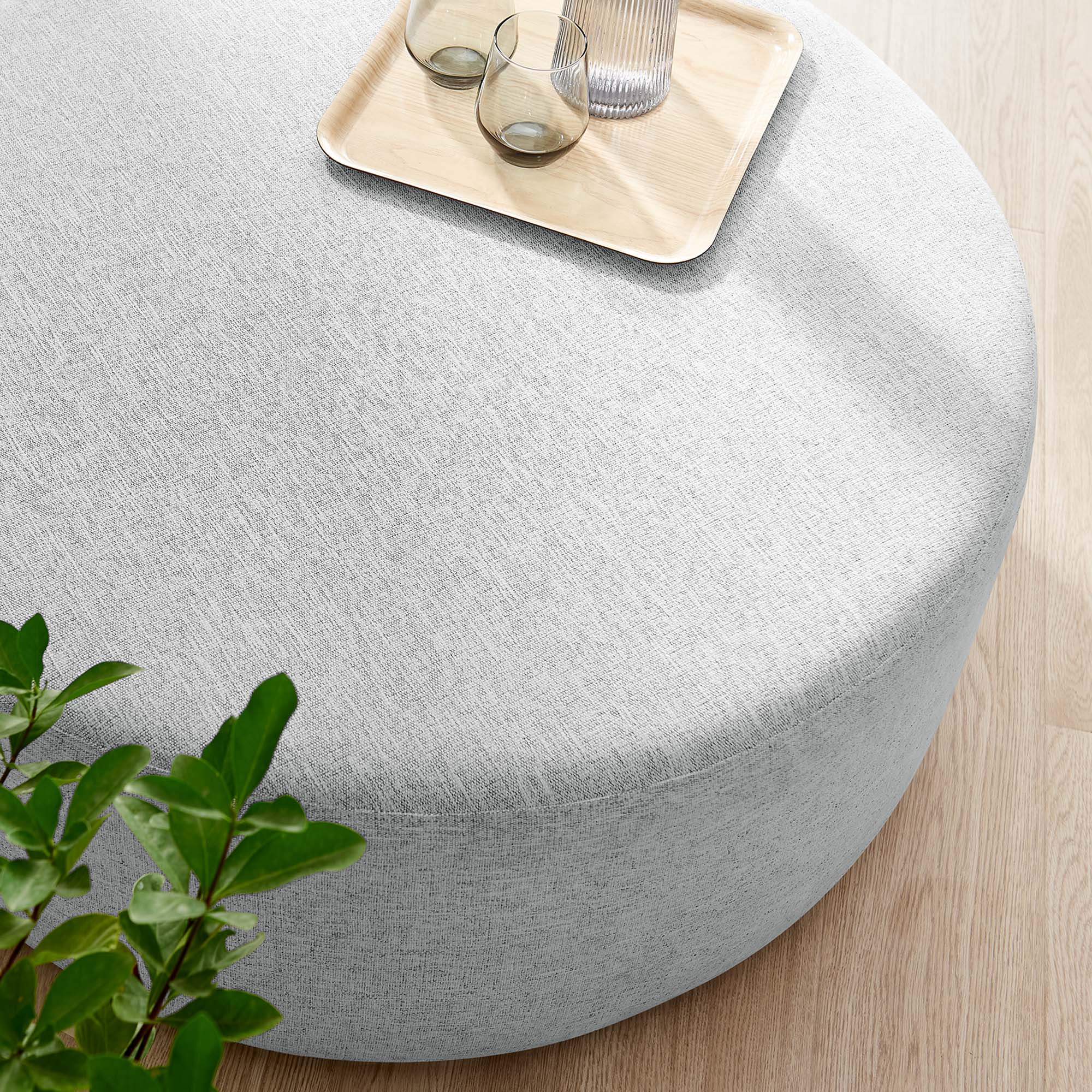 Callum Large 38&quot; Round Woven Heathered Fabric Upholstered Ottoman by Modway