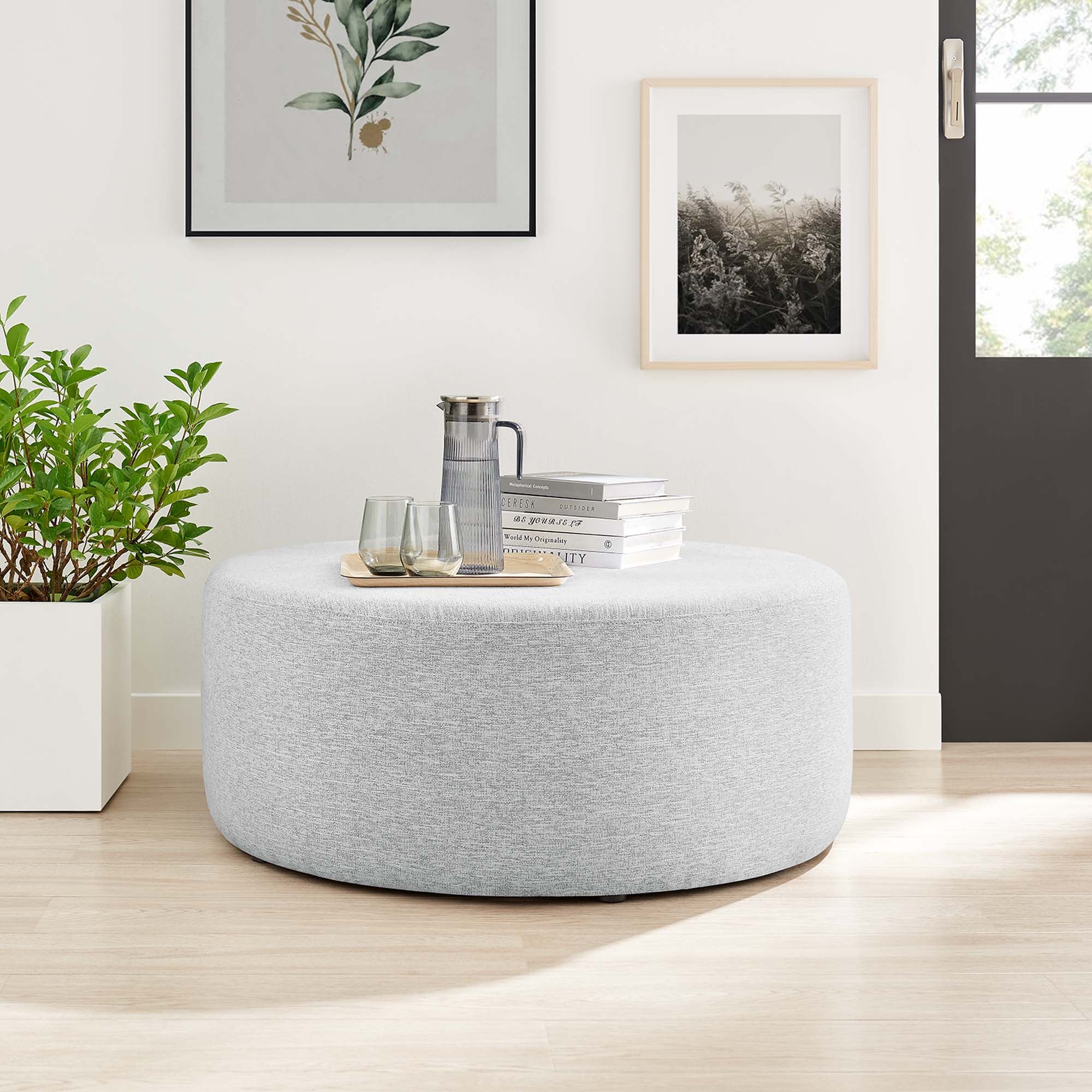 Callum Large 38&quot; Round Woven Heathered Fabric Upholstered Ottoman by Modway